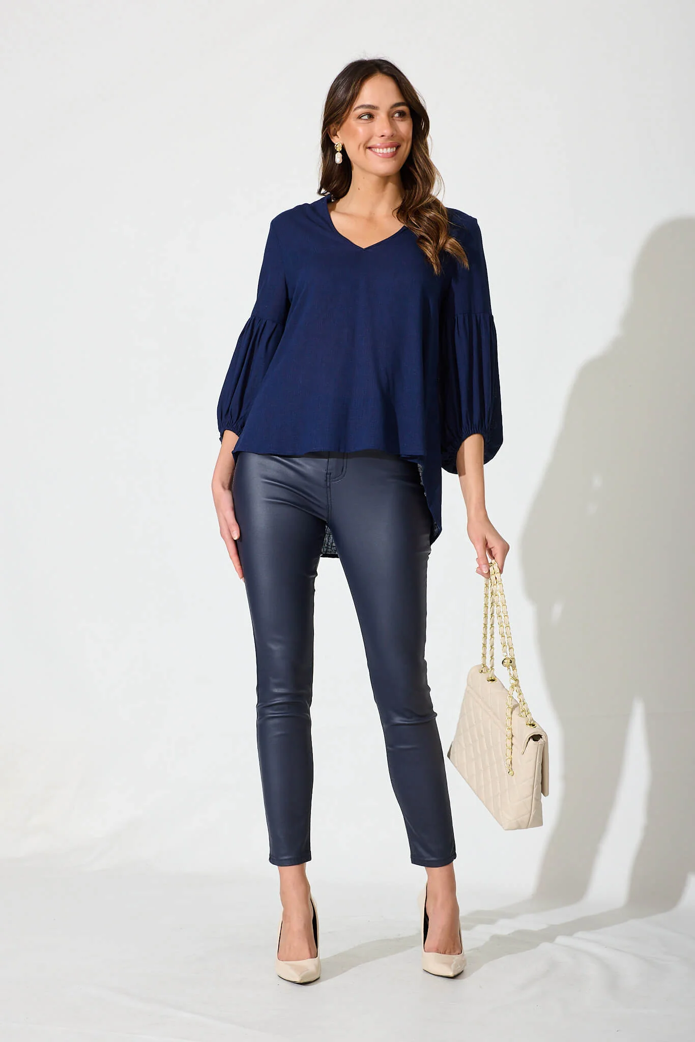 Jasper Top In Navy Linen Blend - Image 4