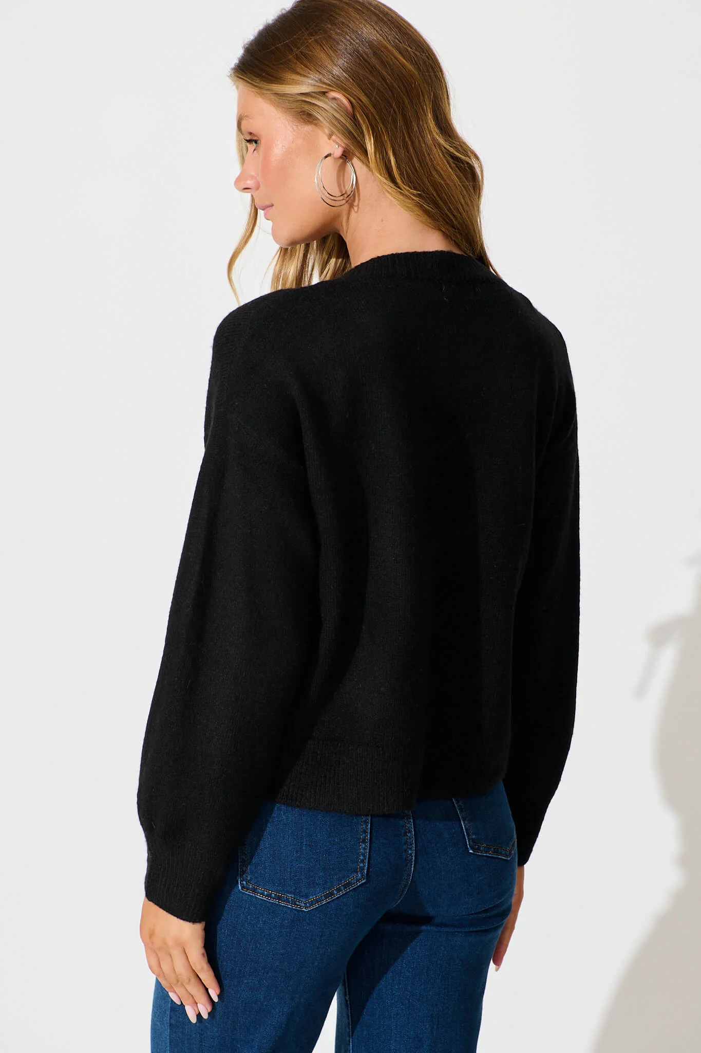Jayce Knit Cardigan in Black Wool Blend - Image 3