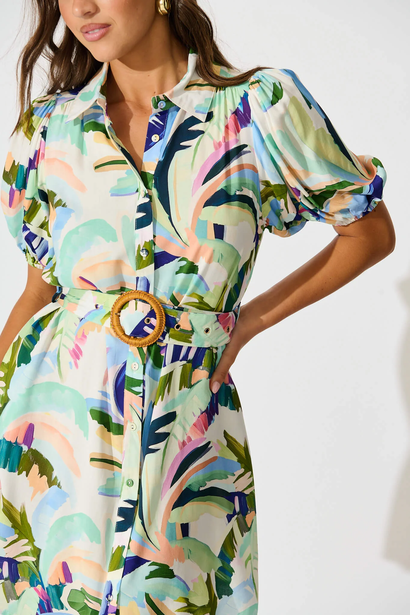 Jaylin Shirt Dress Multi Green Print - Image 9
