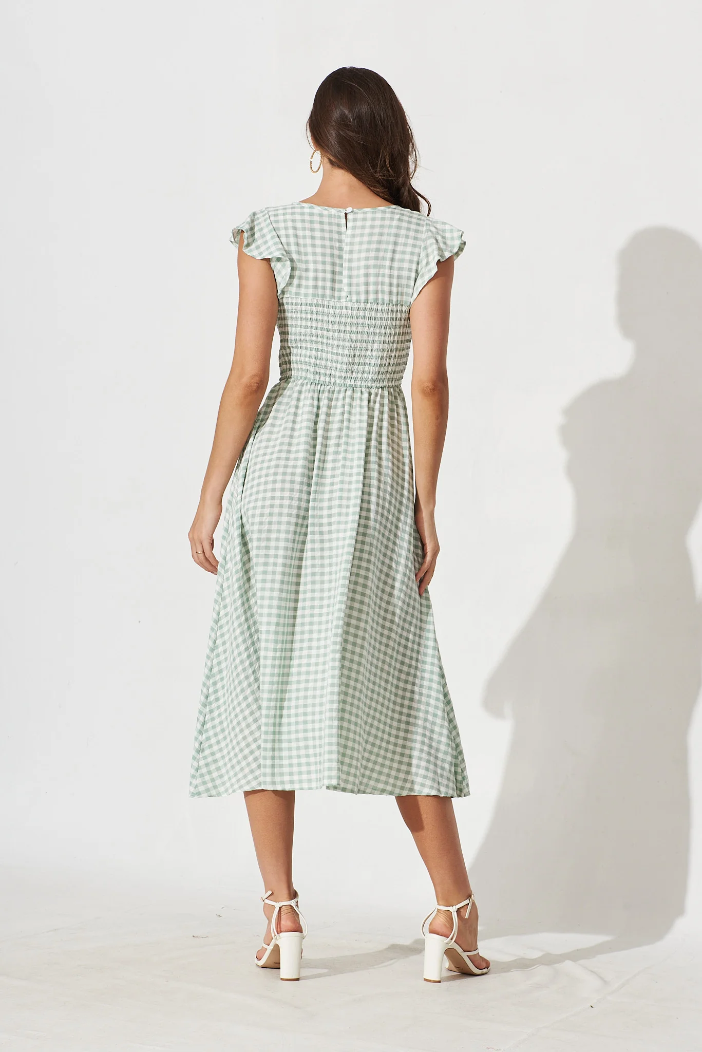 Jeannie Midi Dress In Green With White Gingham - Image 4
