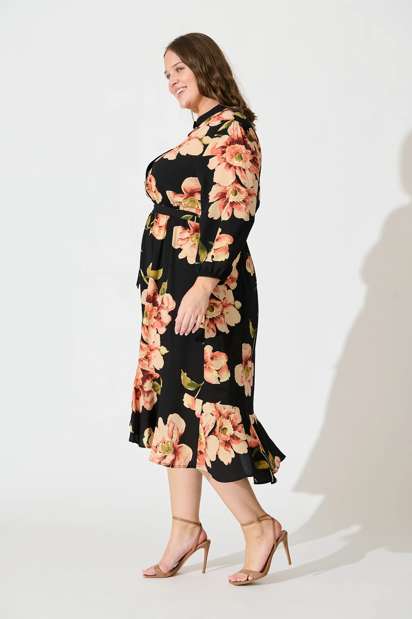 Jemimah Midi Dress In Black with Blush Floral - Image 6