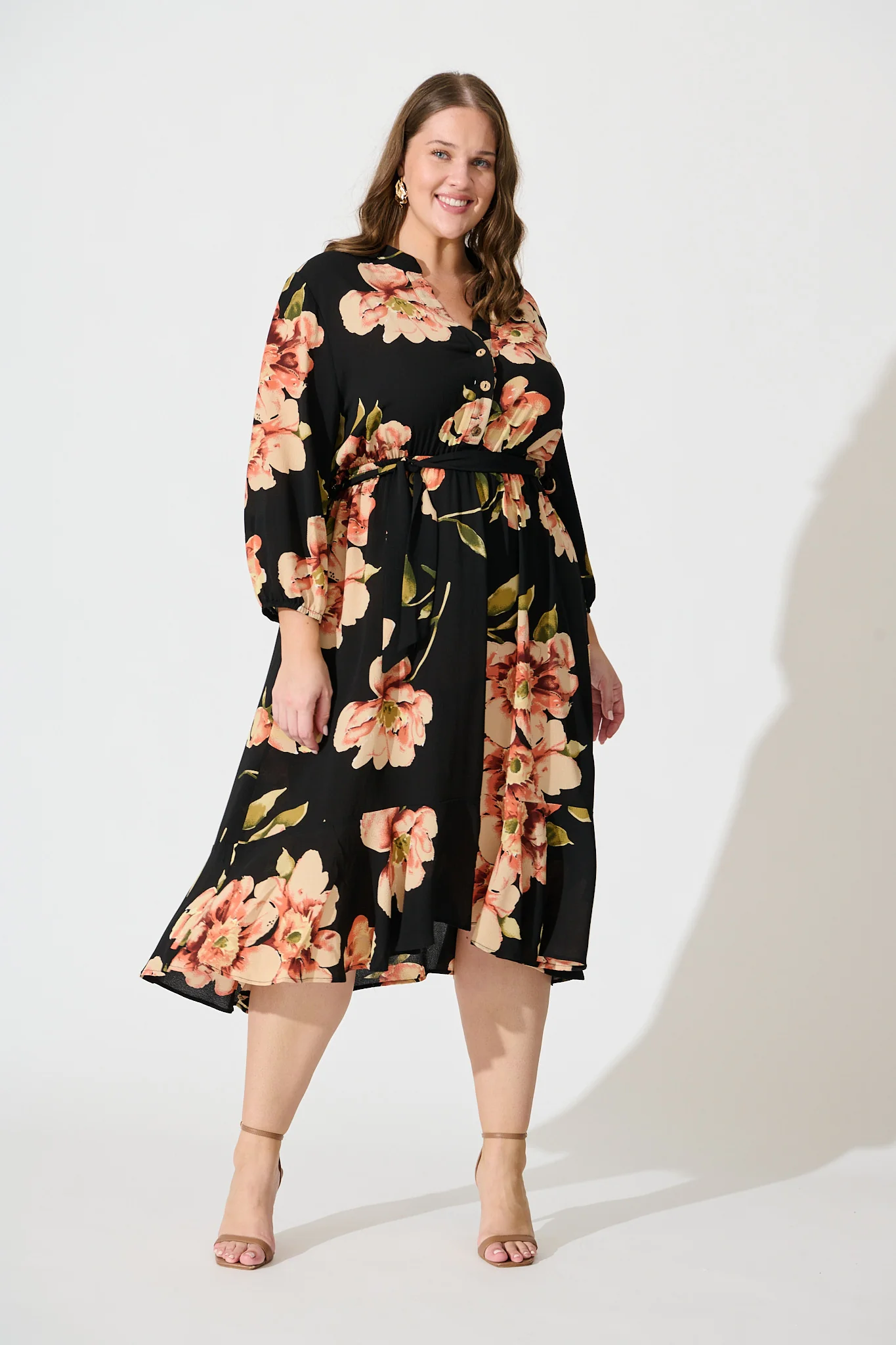Jemimah Midi Dress In Black with Blush Floral - Image 7