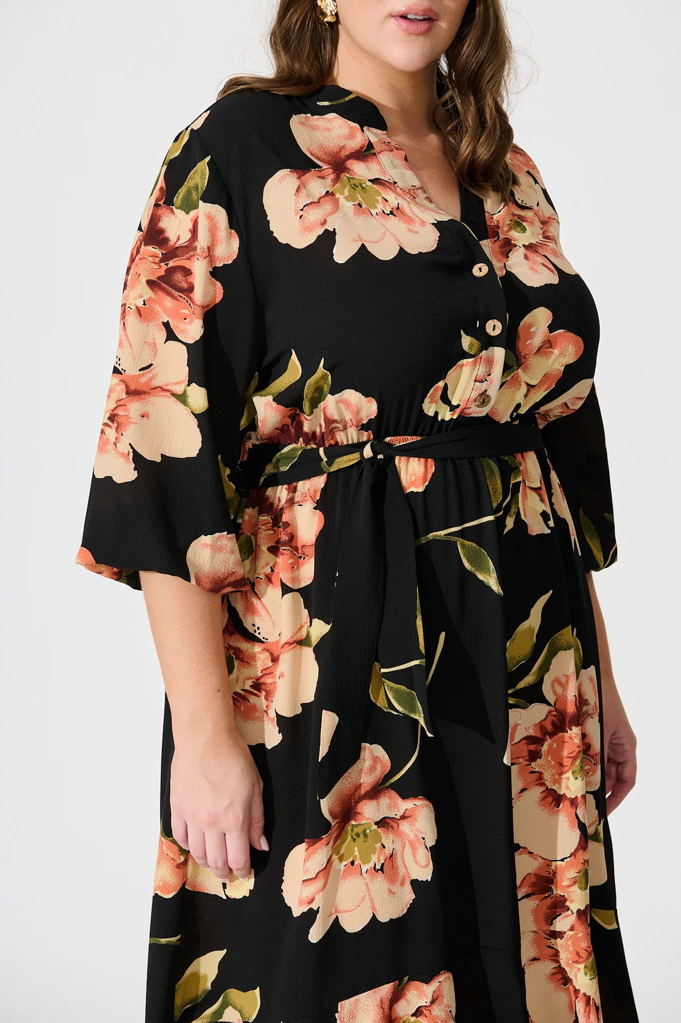 Jemimah Midi Dress In Black with Blush Floral - Image 9