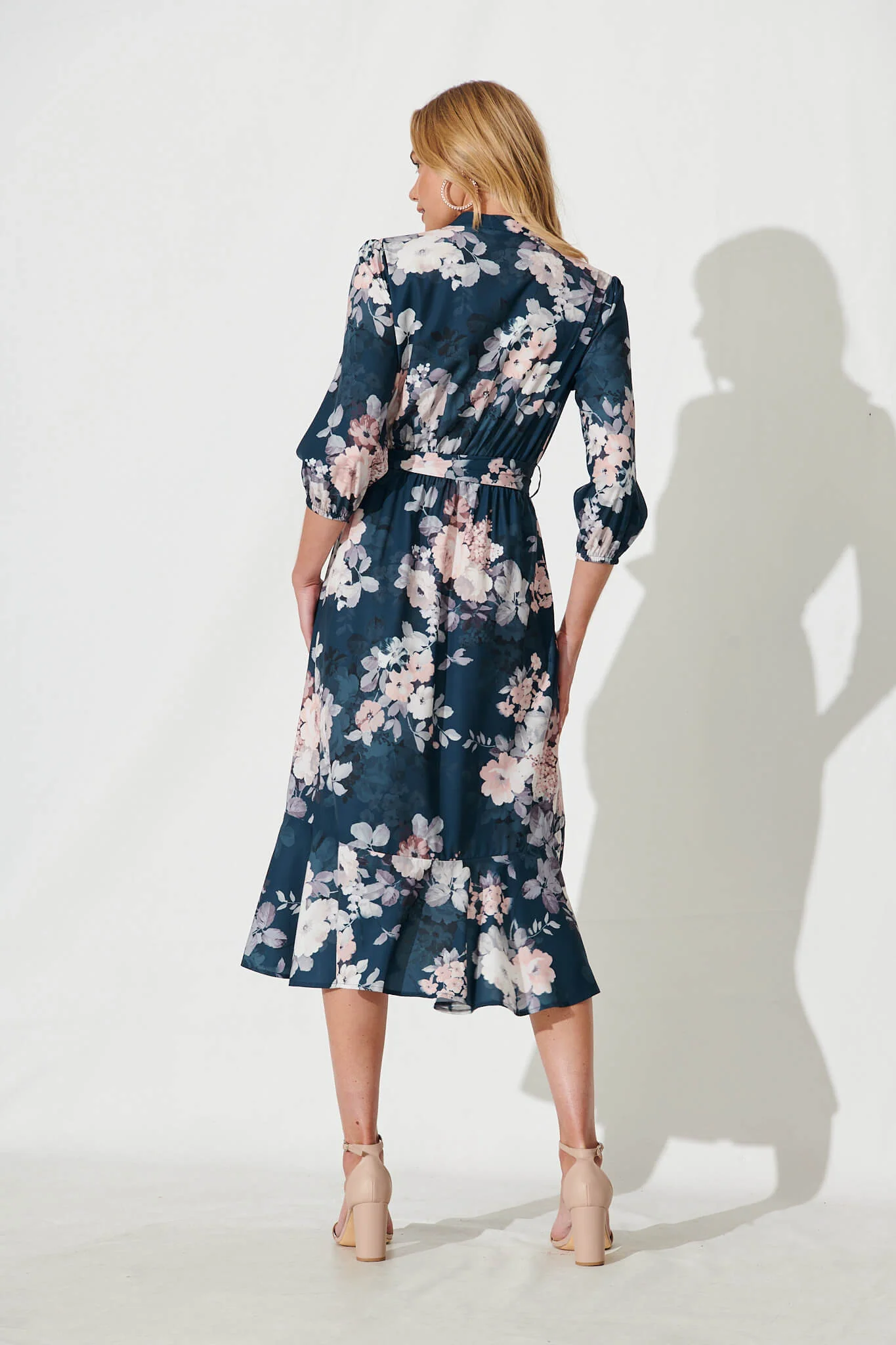 Jemimah Midi Dress In Teal With Blush Floral Print - Image 4
