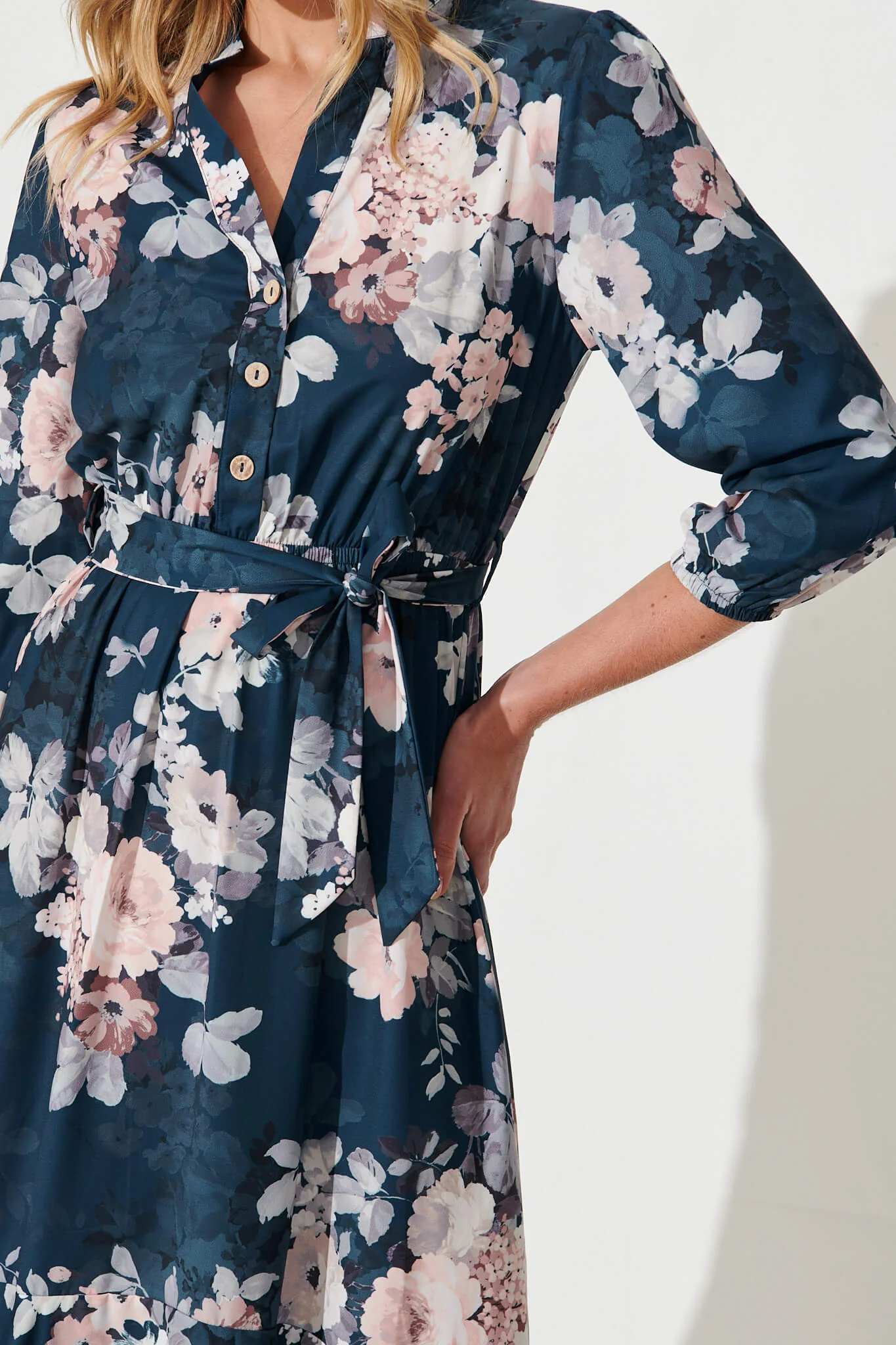 Jemimah Midi Dress In Teal With Blush Floral Print - Image 5