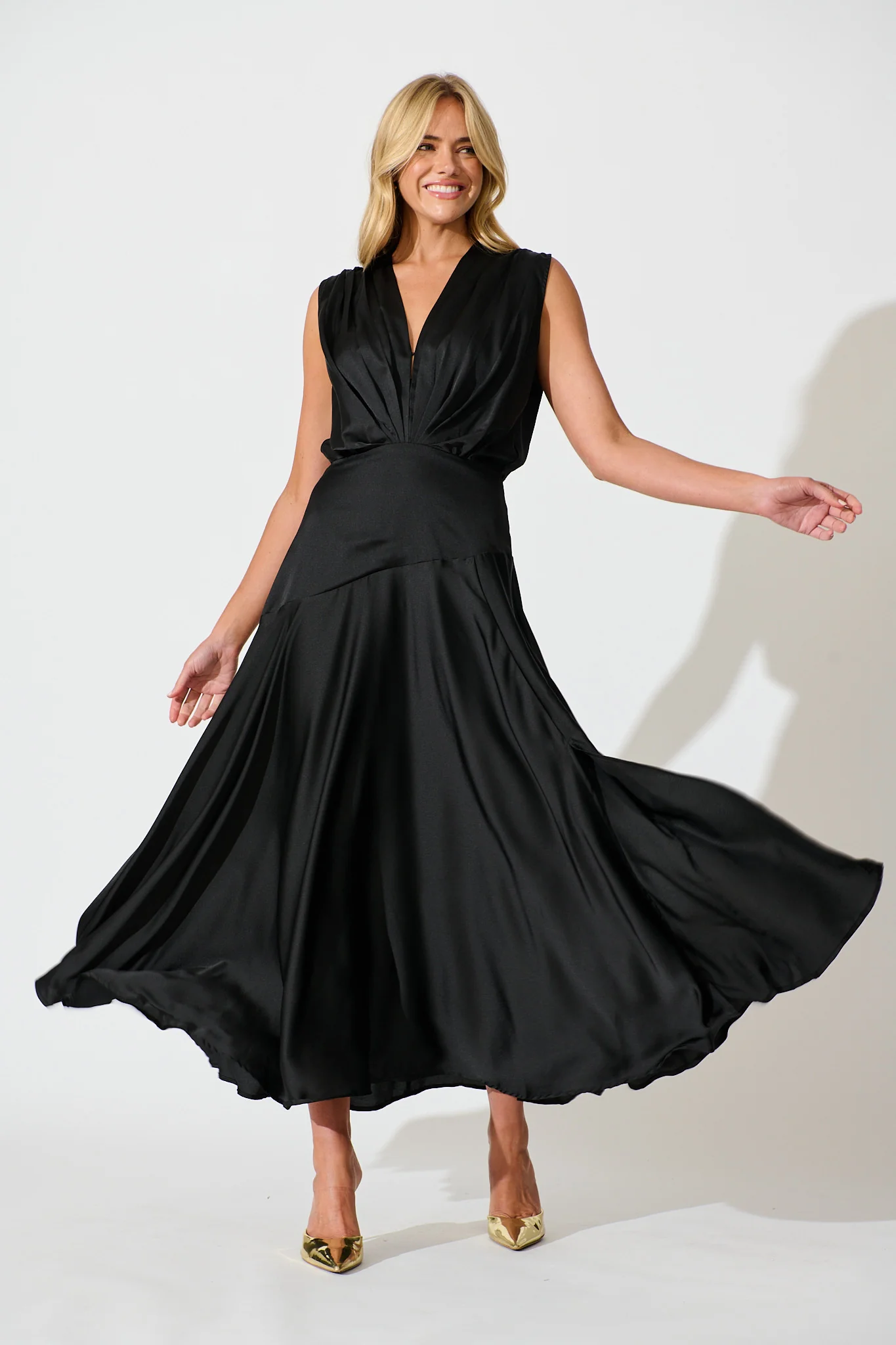 Jenibelle Maxi Dress in Black Satin - Image 2