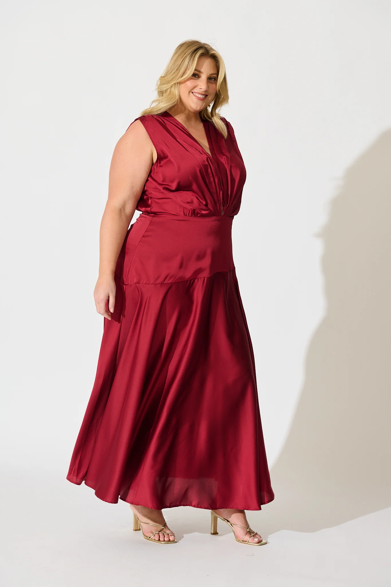 Jenibelle Maxi Dress in Wine Satin - Image 9