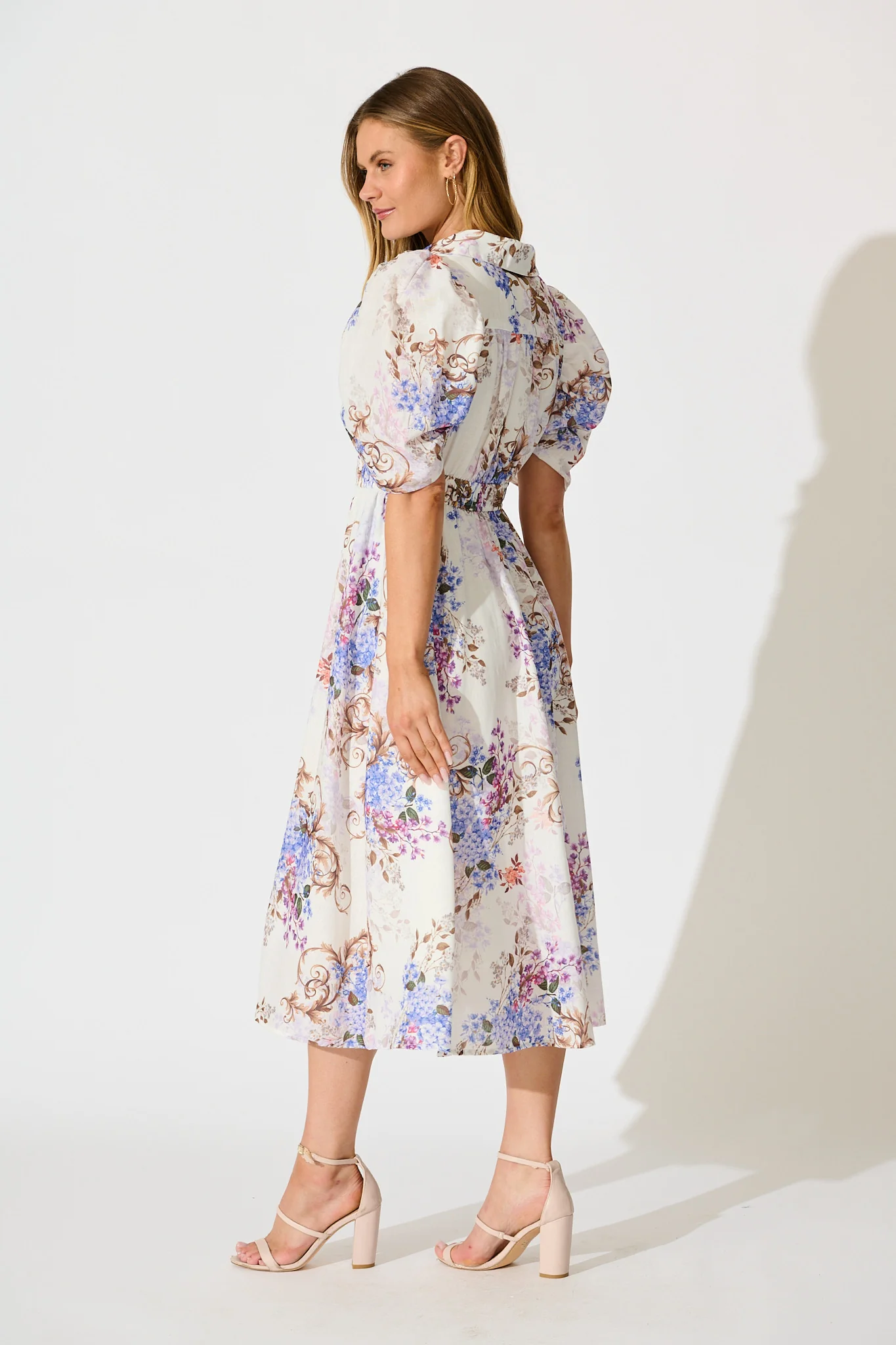 Jessy Midi Shirt Dress in White Floral Linen Blend - Image 4