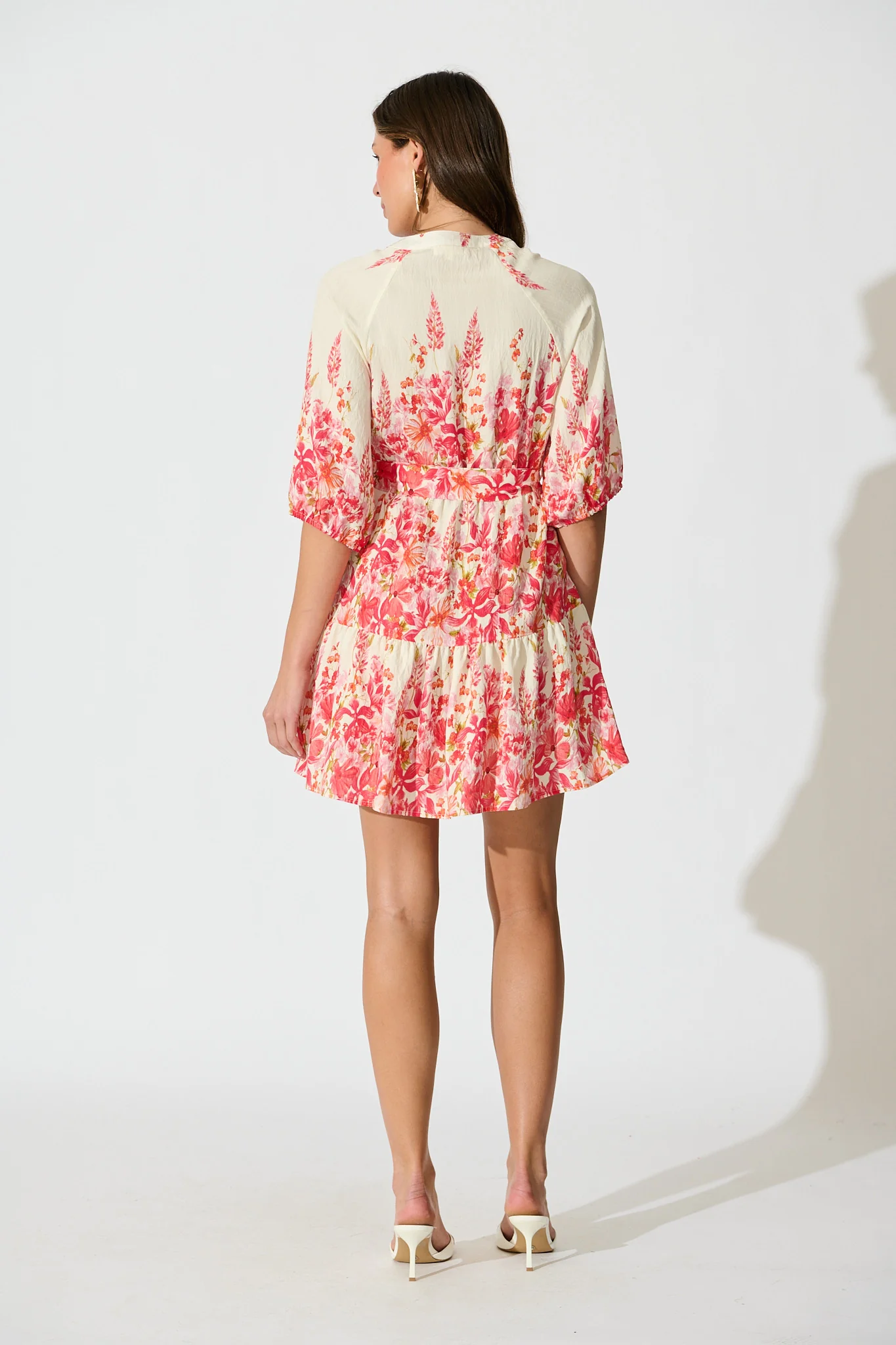 Jianna Dress in White with Pink Floral Linen Blend - Image 4