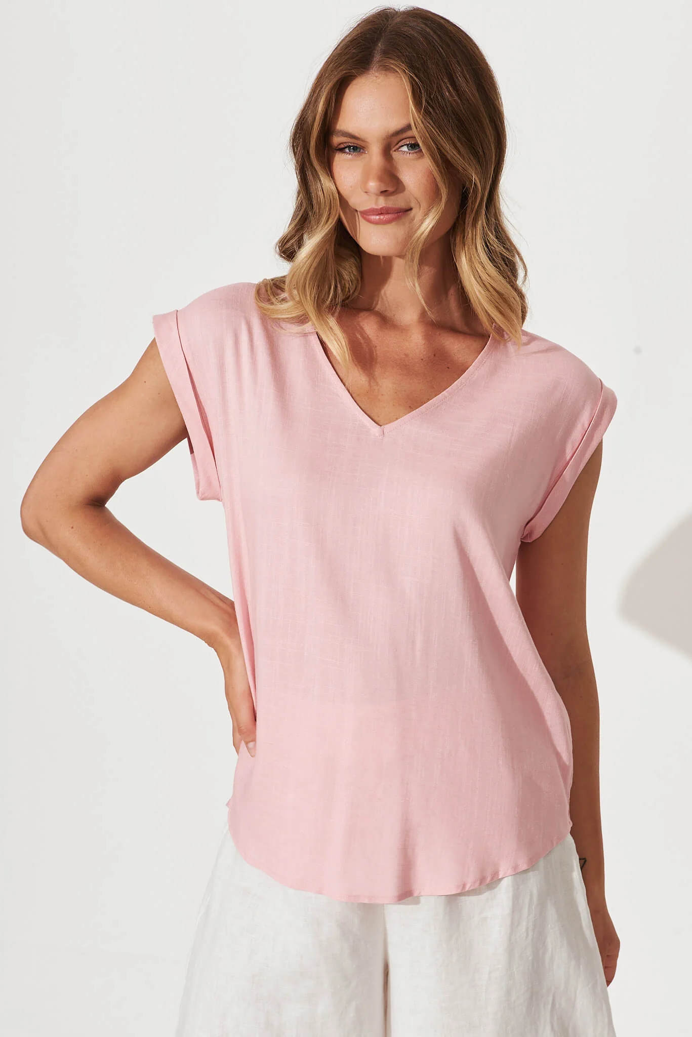 Jina Top In Blush Linen Blend