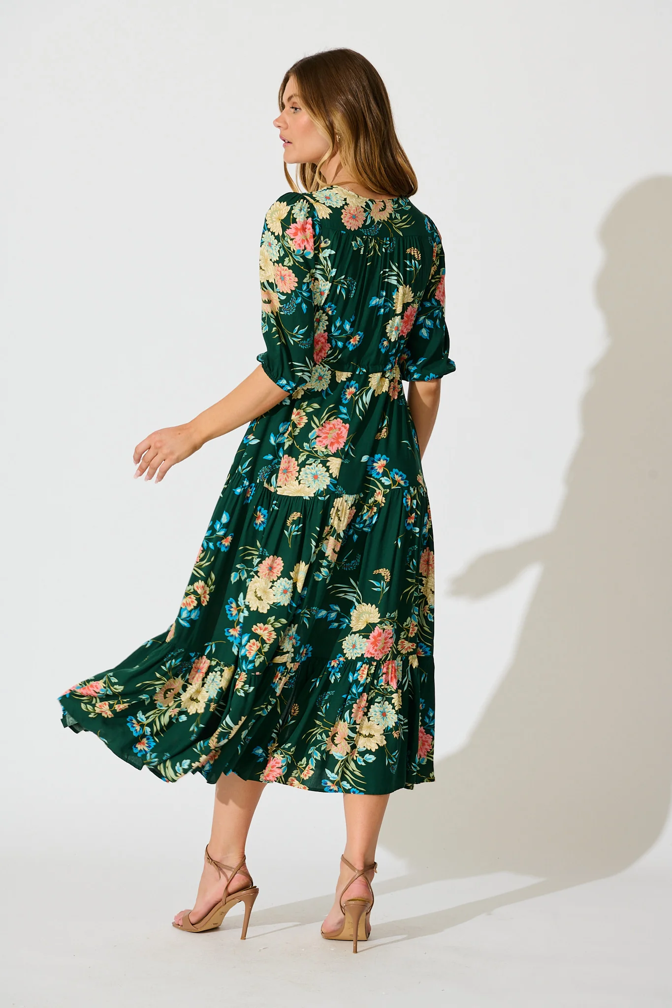 Jolanta Midi Dress in Emerald with Multi Floral - Image 4