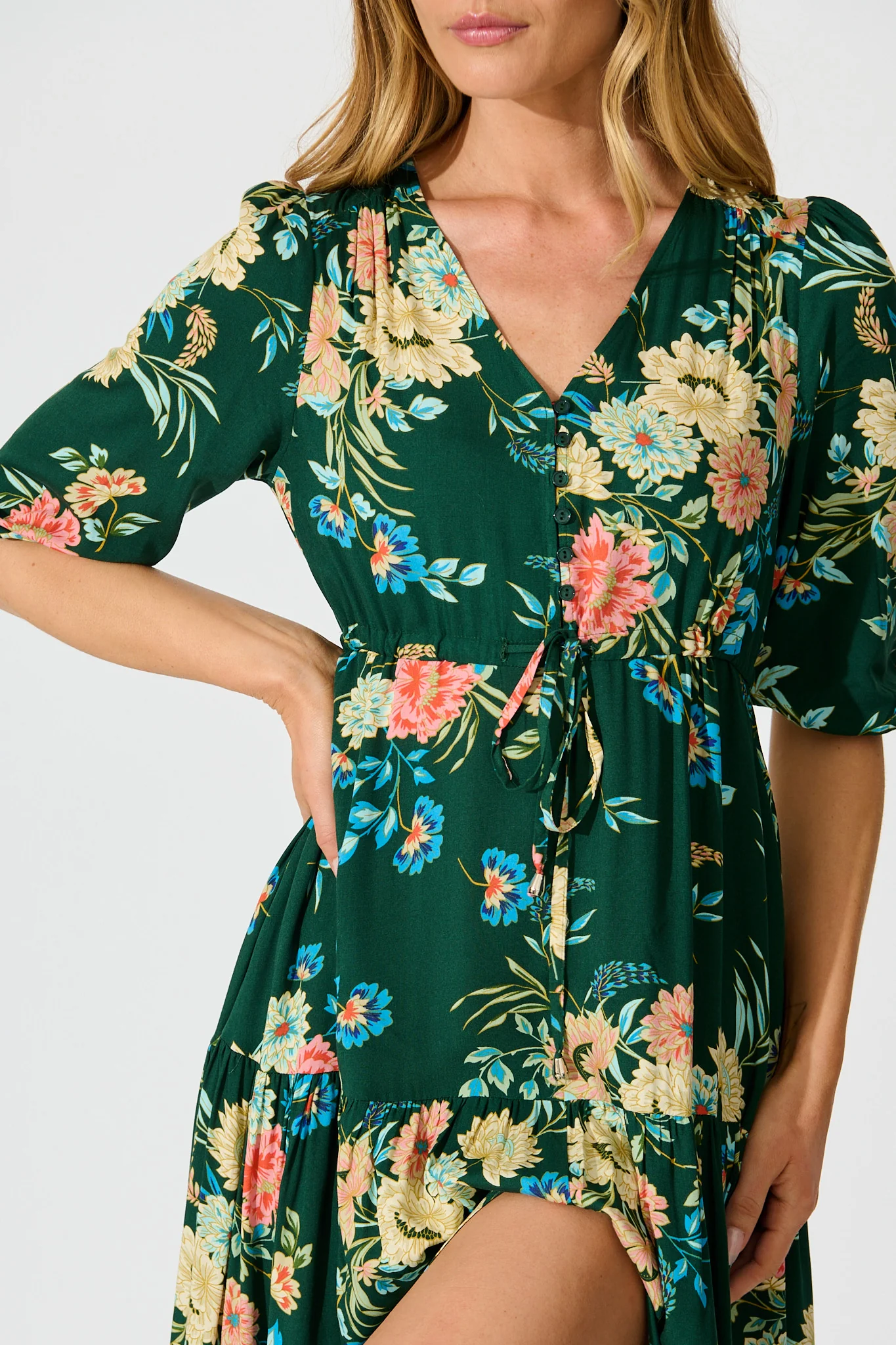 Jolanta Midi Dress in Emerald with Multi Floral - Image 5
