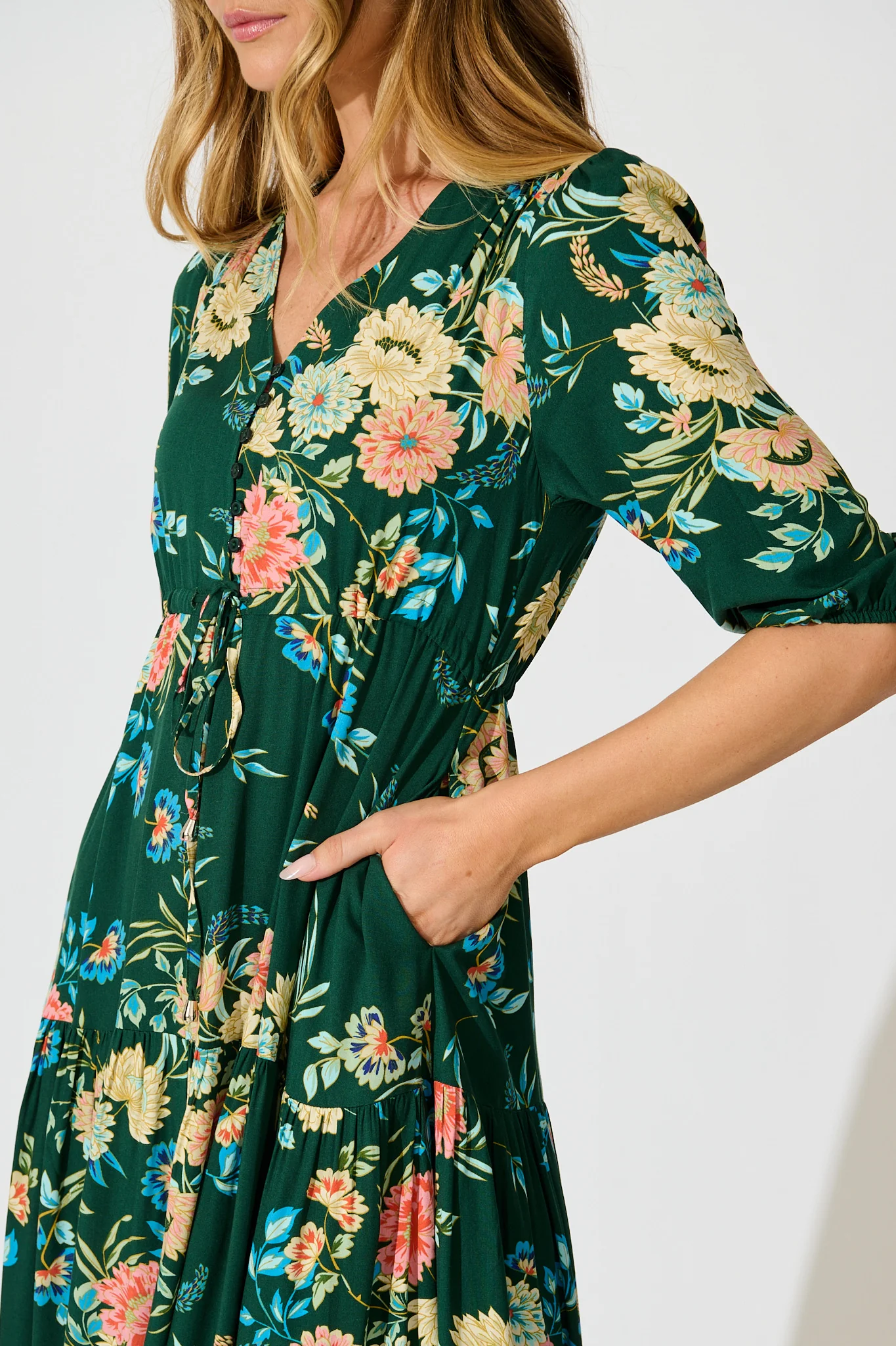 Jolanta Midi Dress in Emerald with Multi Floral - Image 6