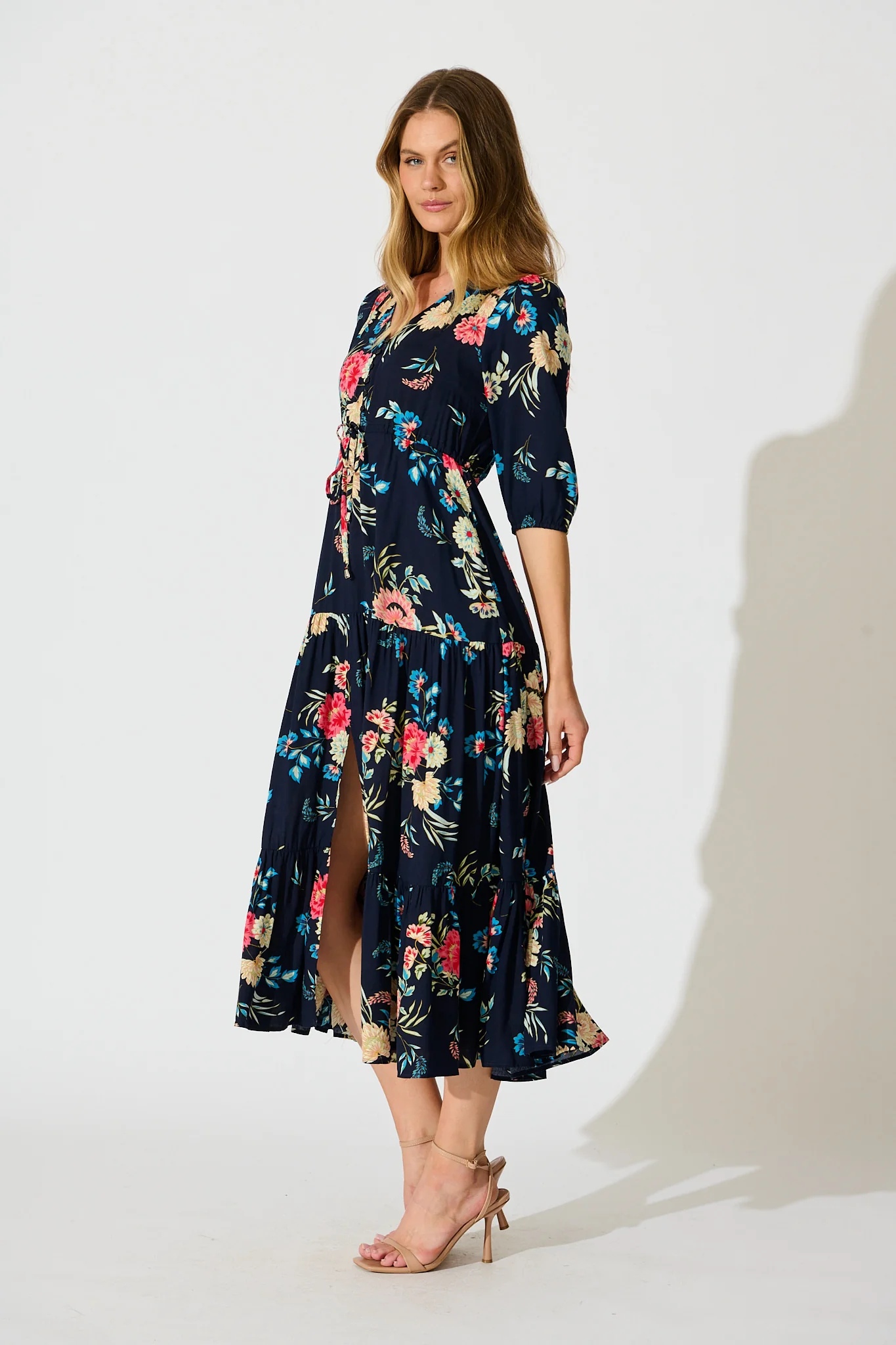 Jolanta Midi Dress in Navy with Multi Floral - Image 3