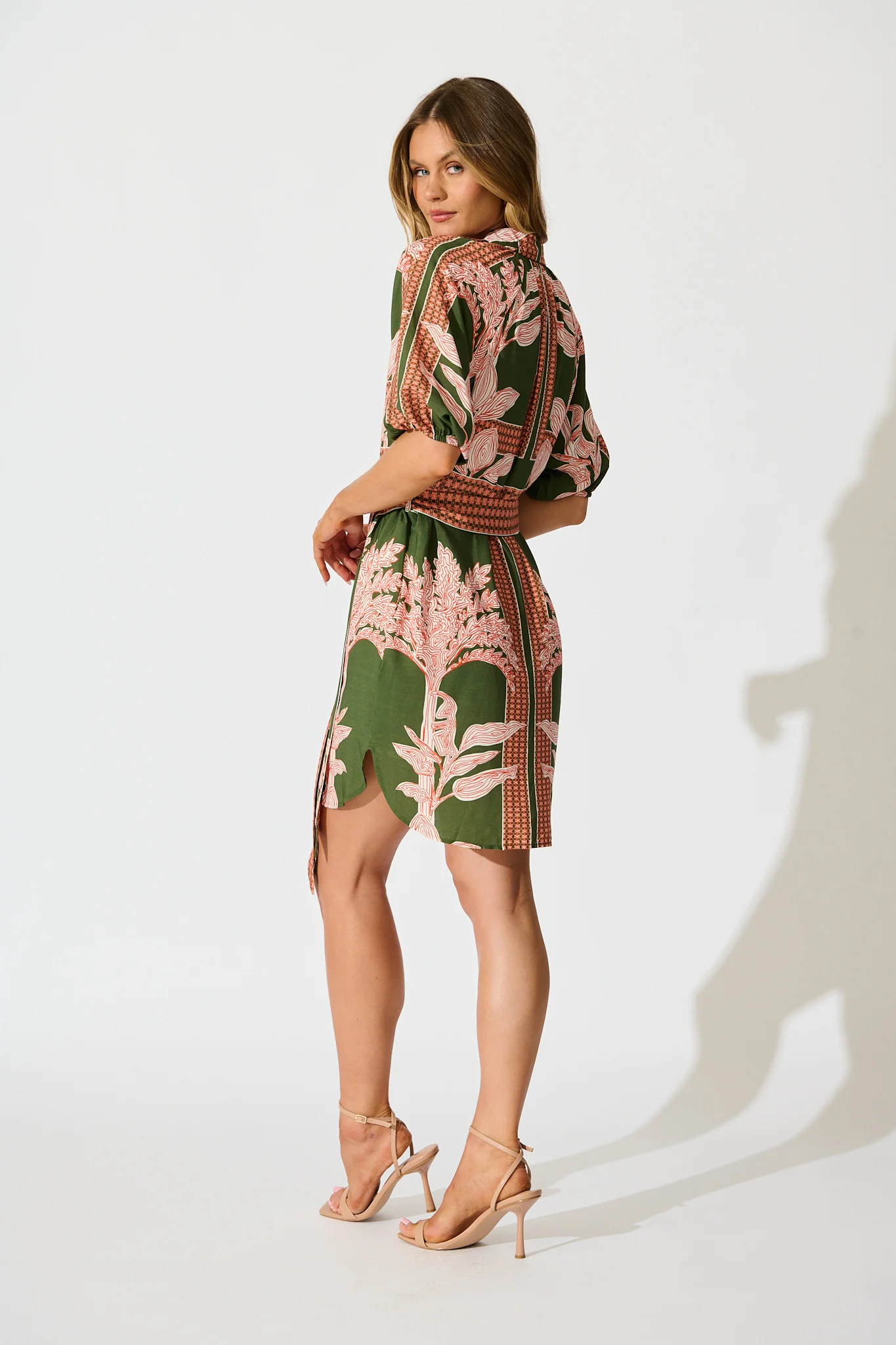 Jordana Shirt Dress in Khaki Placement Print - Image 4