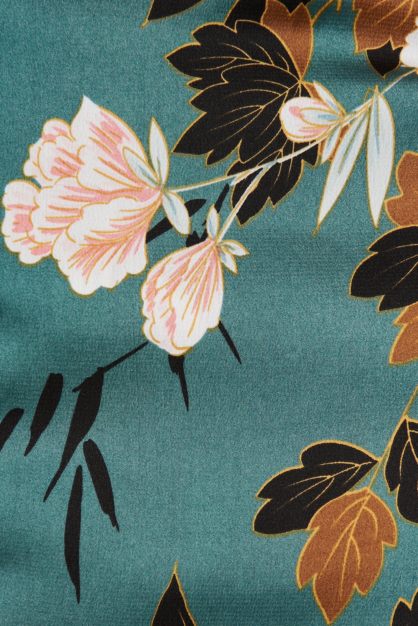 Joyful Midi Dress In Green With Blush Floral Satin - Image 10