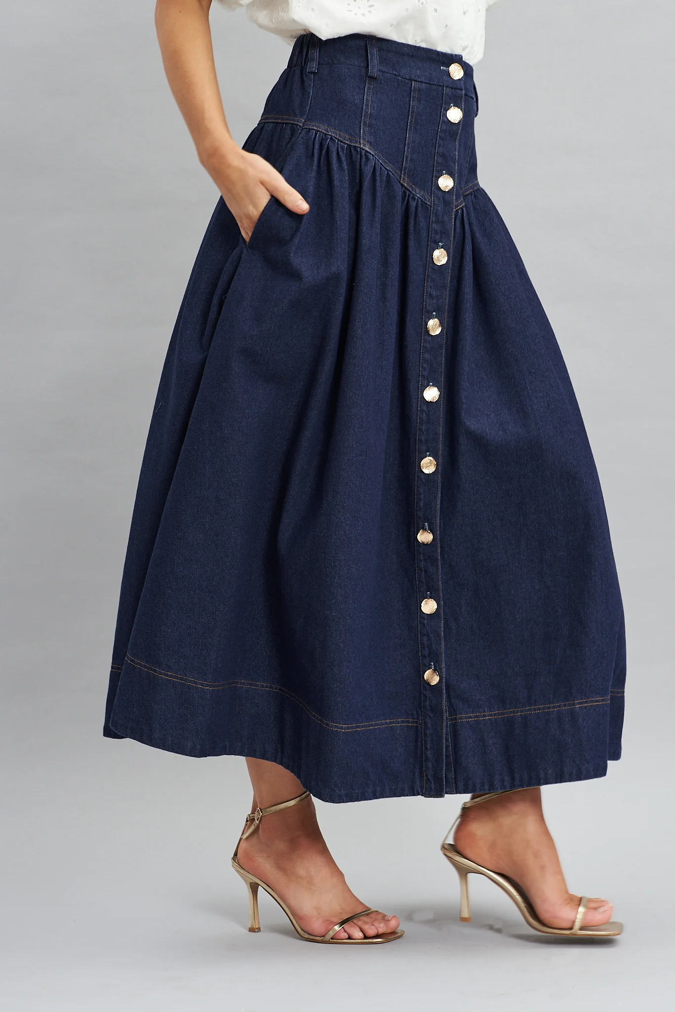 Judith Maxi Denim Skirt In Dark Blue - Image 3