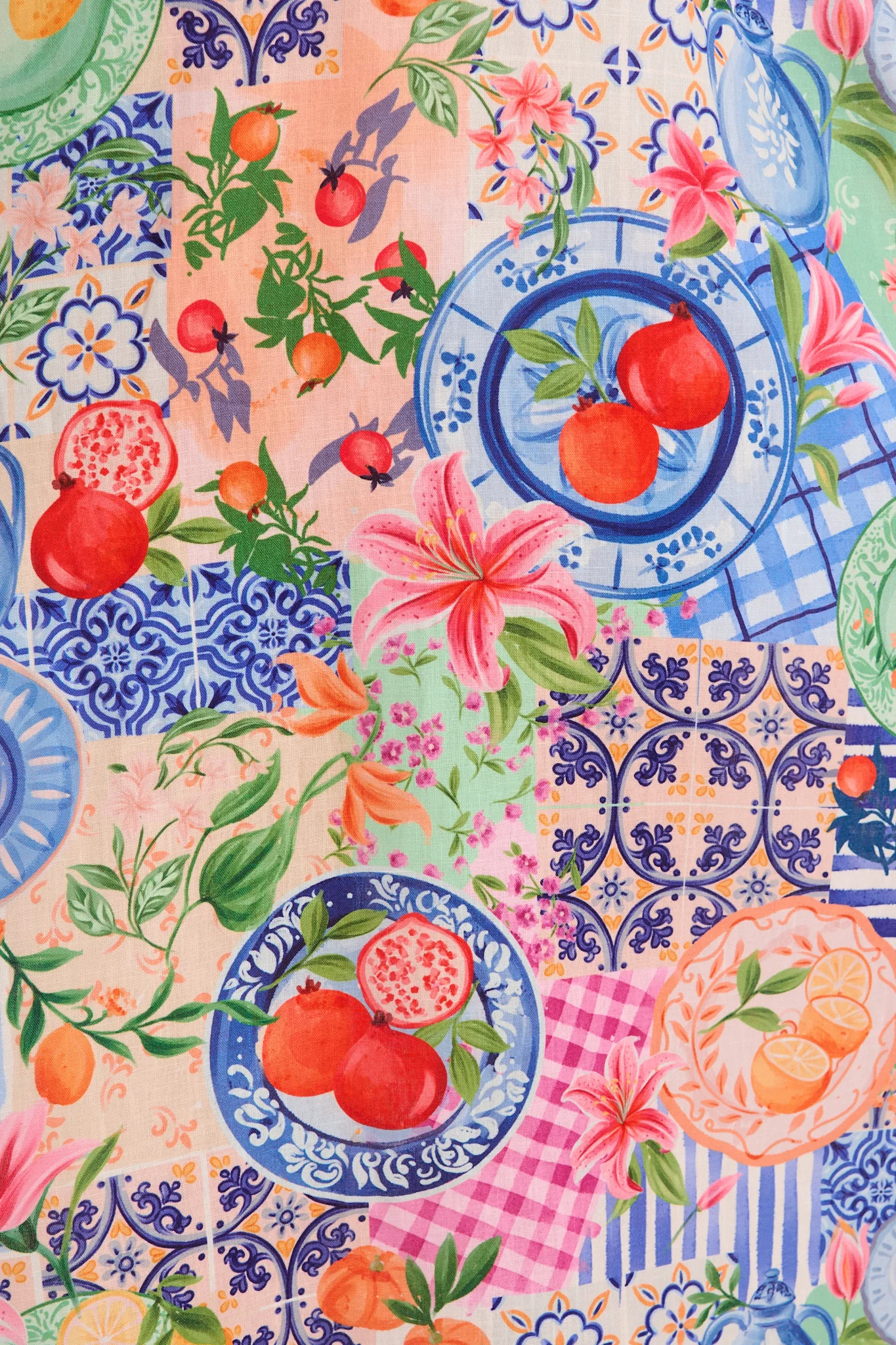 Juicy Tropic Maxi Sundress in Multi Fruit Patchwork Linen Blend - Image 11