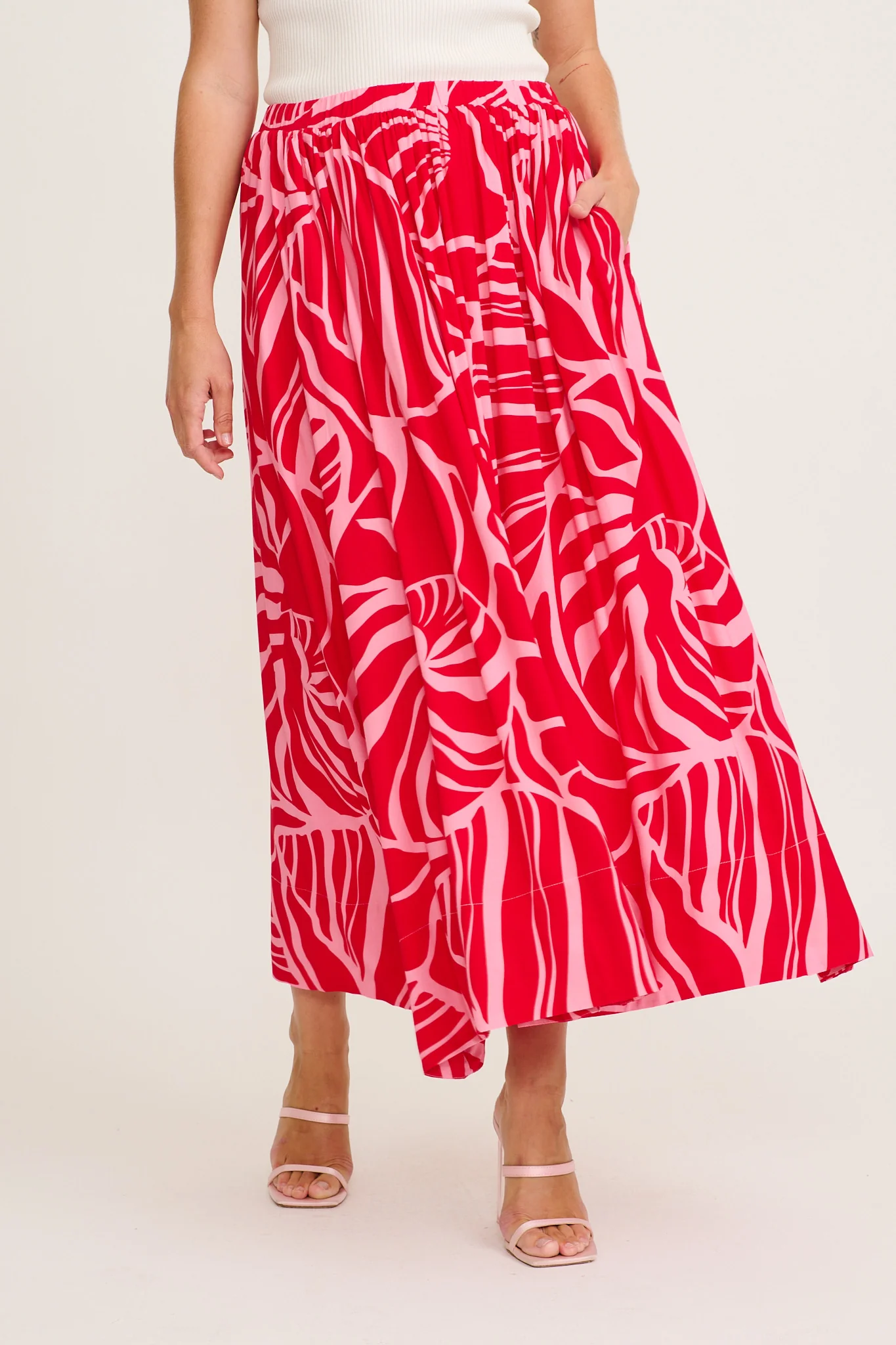 Julianna Maxi Skirt in Red with Pink Print - Image 3