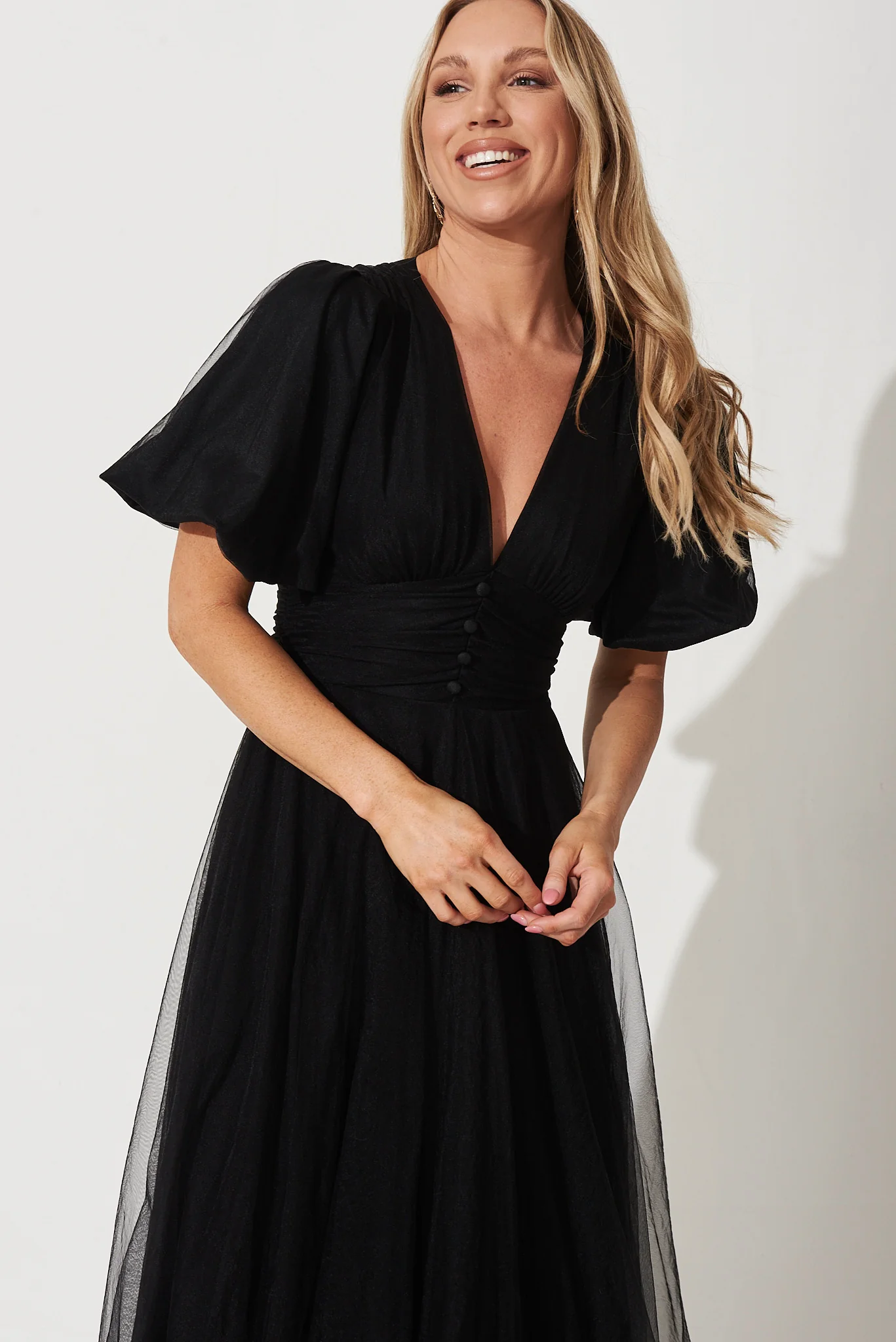 Juliet Midi Dress In Black Tulle - Image 2
