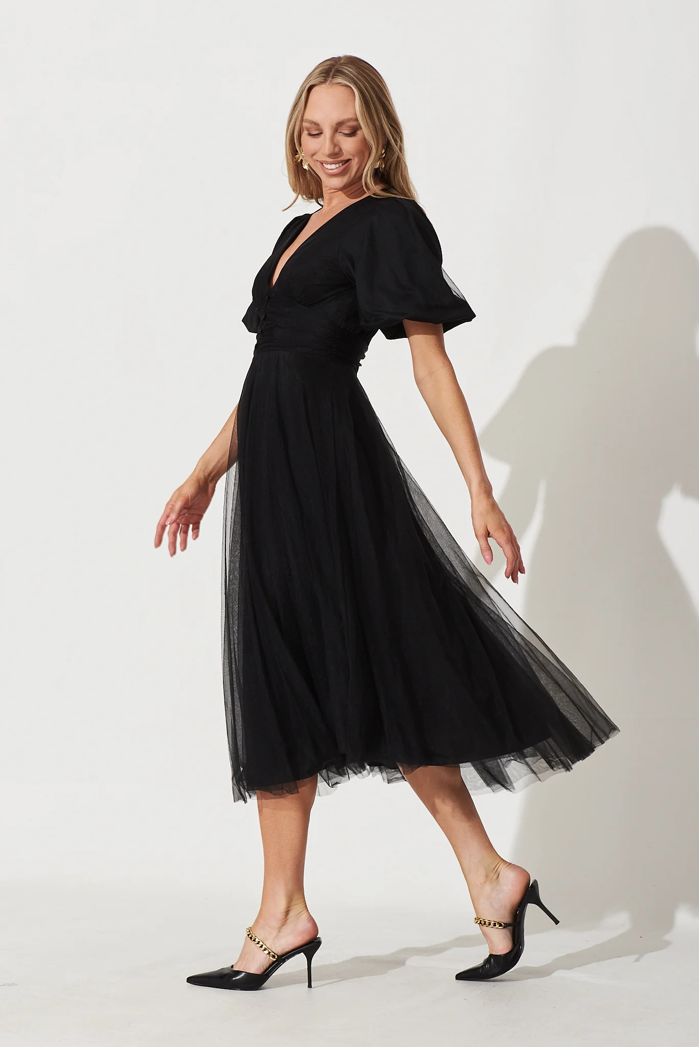 Juliet Midi Dress In Black Tulle - Image 3