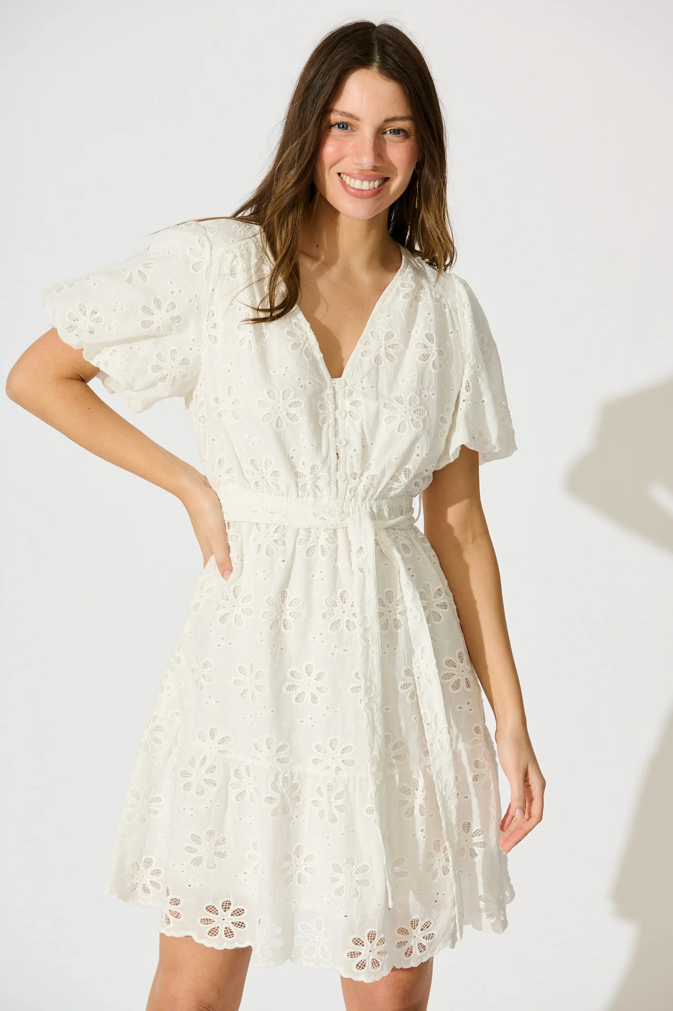 Juliette Dress in White Broderie Cotton - Image 2