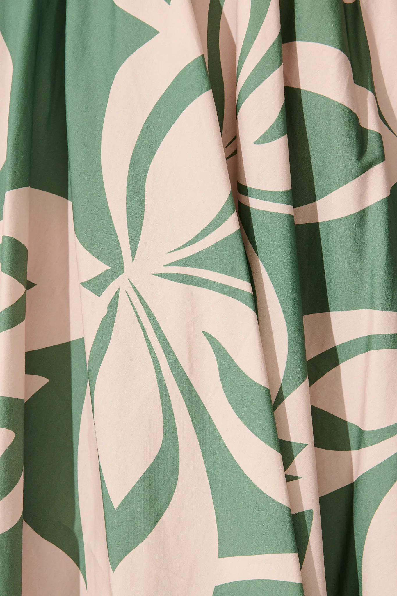 Jumana Maxi Skirt in Green with Pink Leaf Print Cotton - Image 6