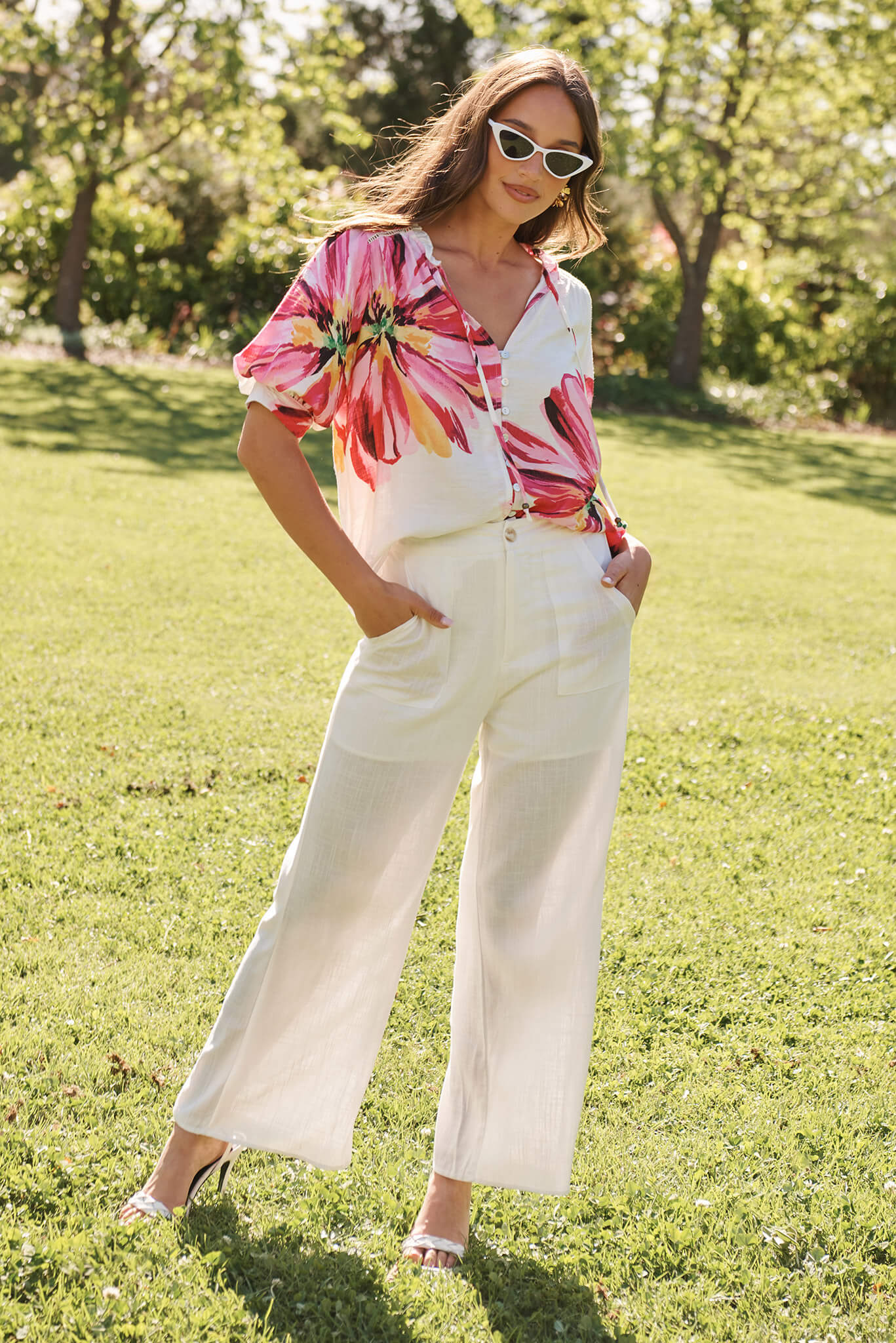 Jupiter Shirt In White With Pink Floral - Image 4