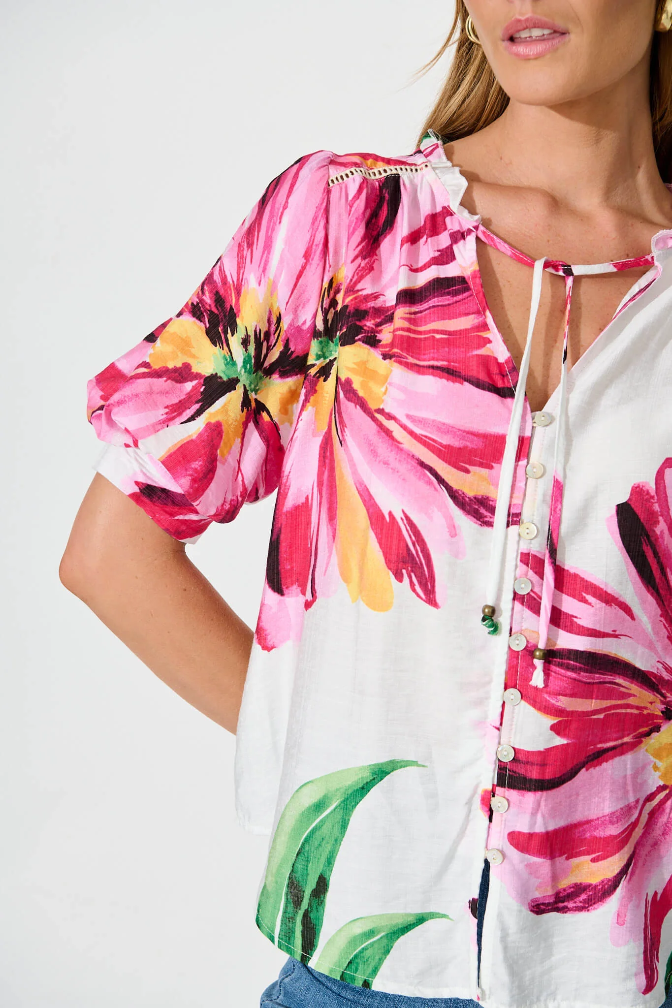 Jupiter Shirt In White With Pink Floral - Image 9