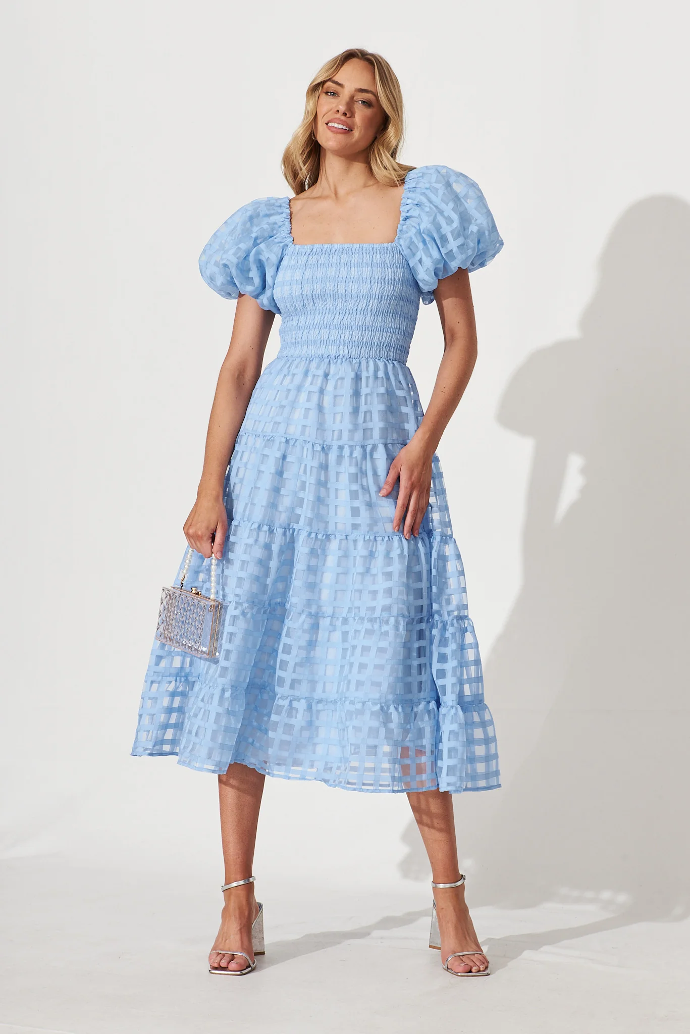 Kaitlyn Midi Dress In Sky Blue Organza - Image 5