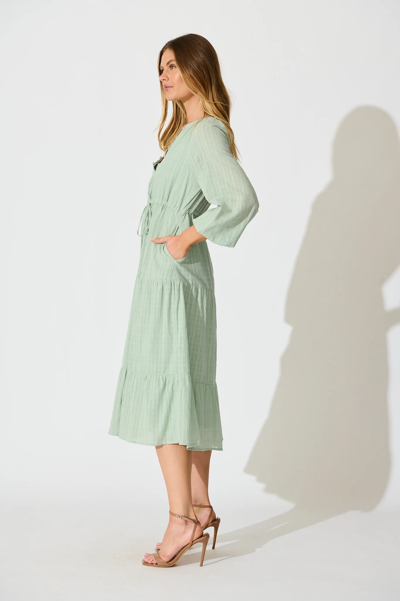 Kalami Midi Dress in Sage Cotton - Image 3