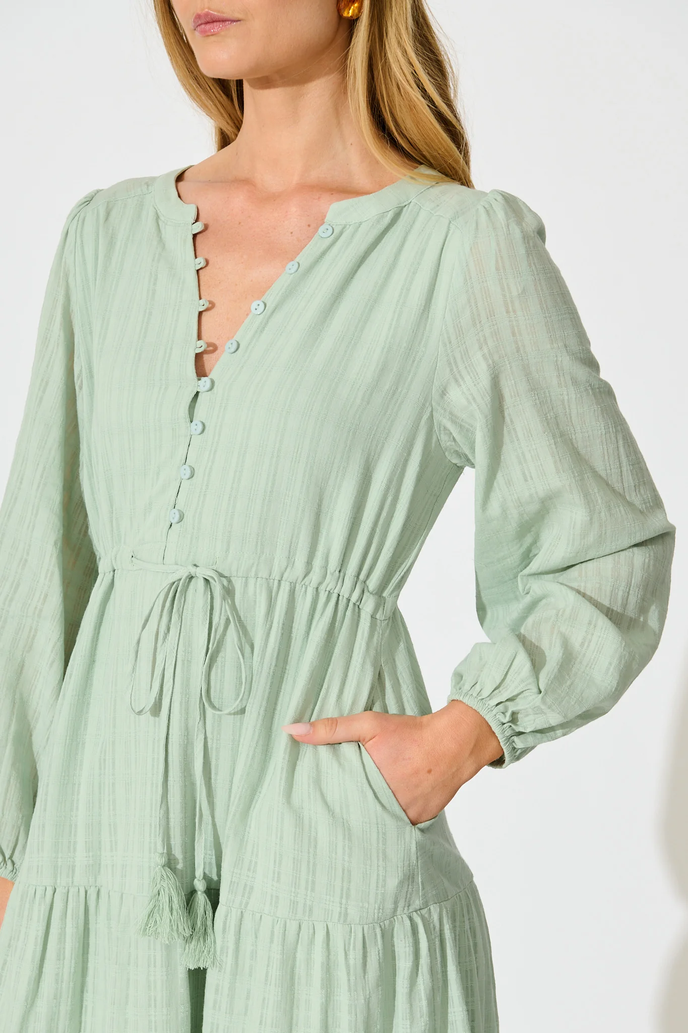 Kalami Midi Dress in Sage Cotton - Image 5