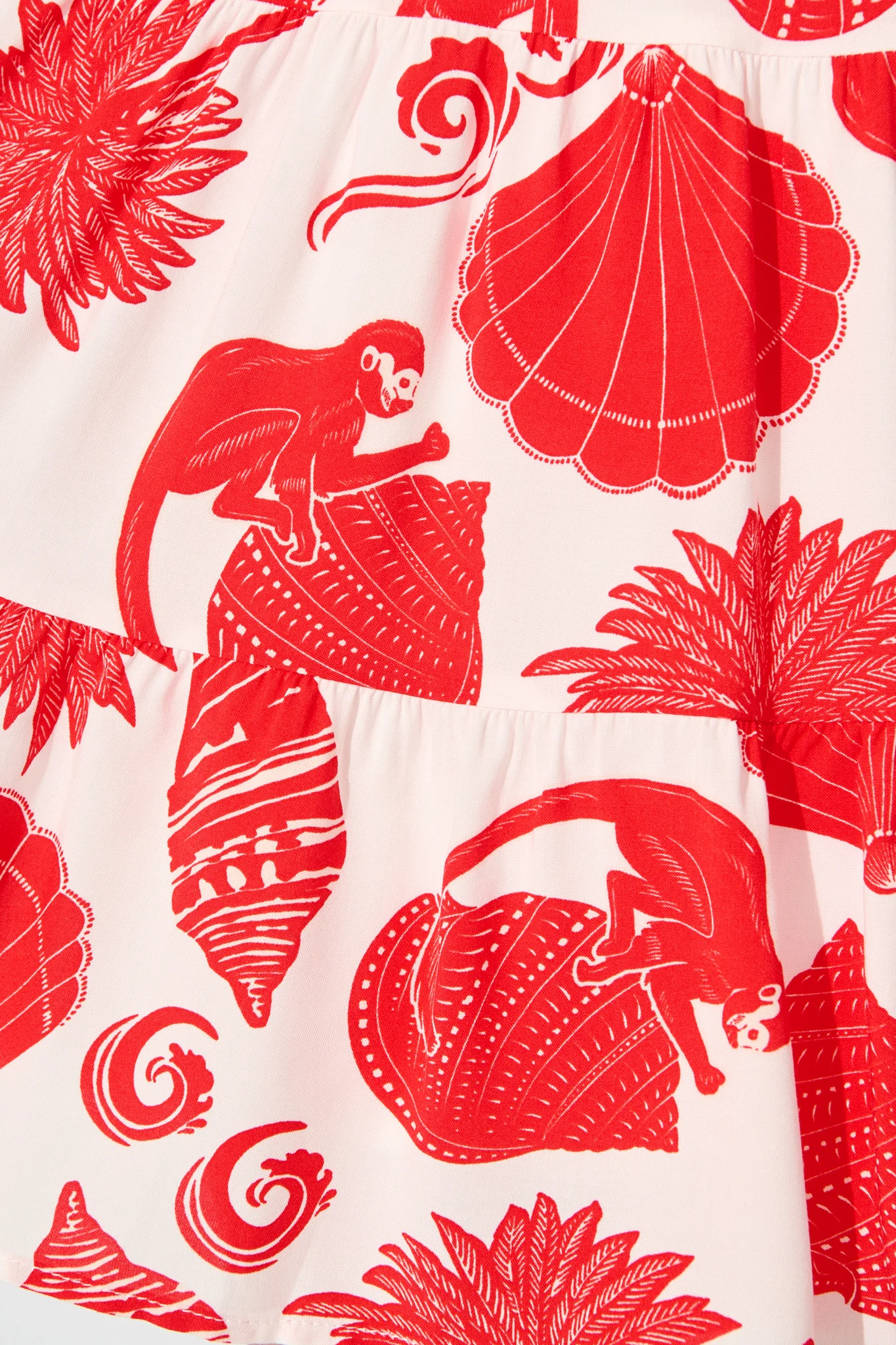 Katarina Wrap Dress in Off White with Red Shell Print - Image 6