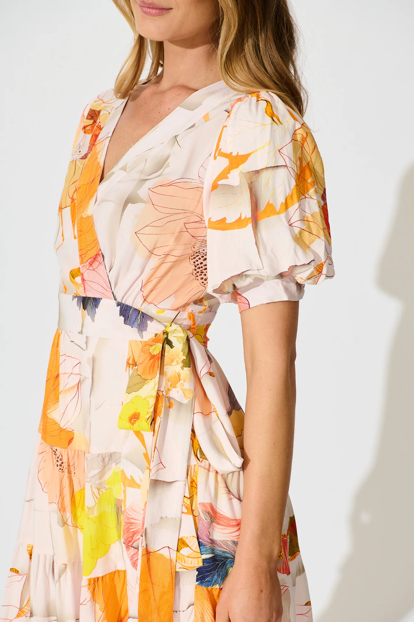 Katarina Wrap Dress in Orange Multi Floral - Image 5