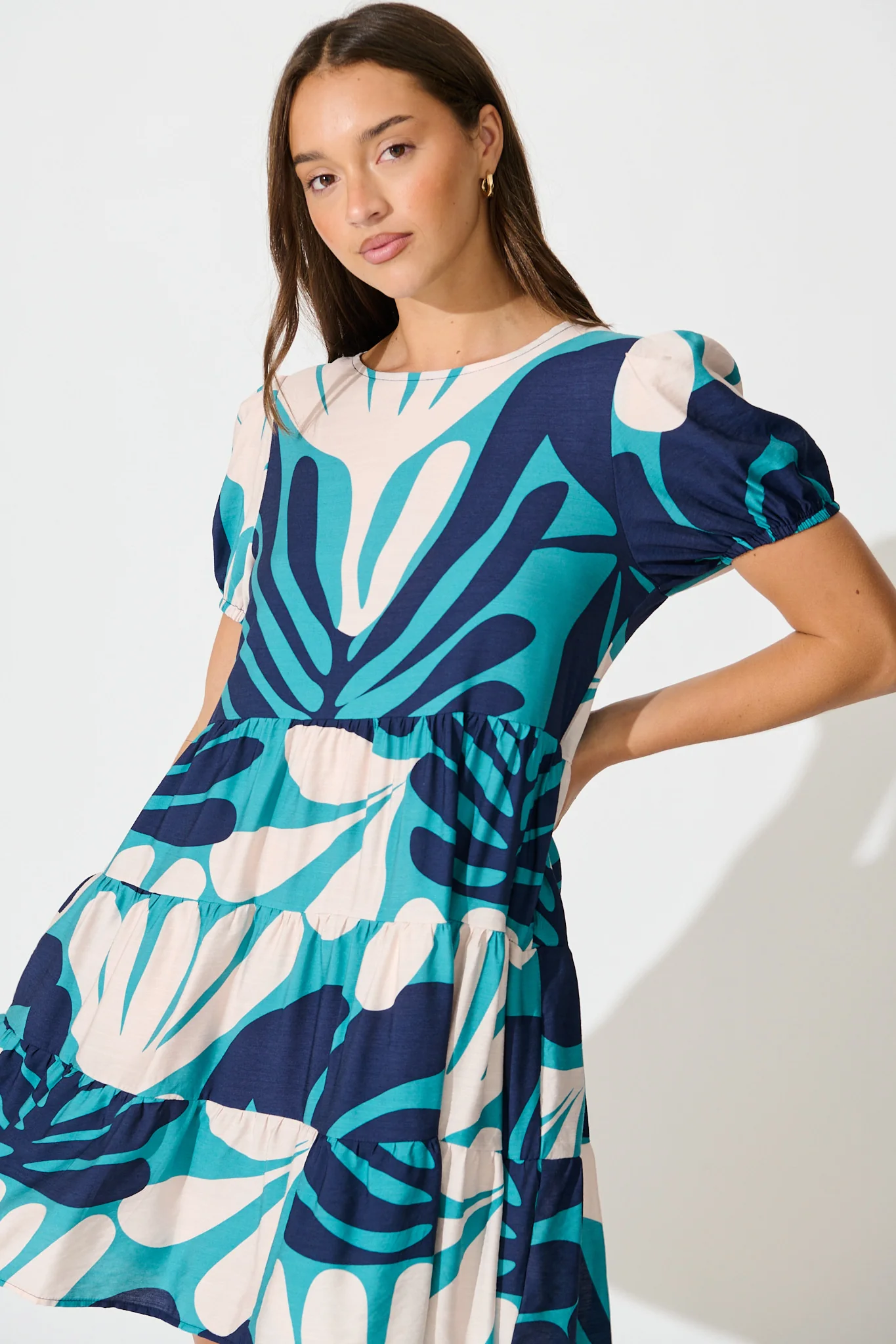 Kathleen Smock Dress in Multi Blue Print - Image 2