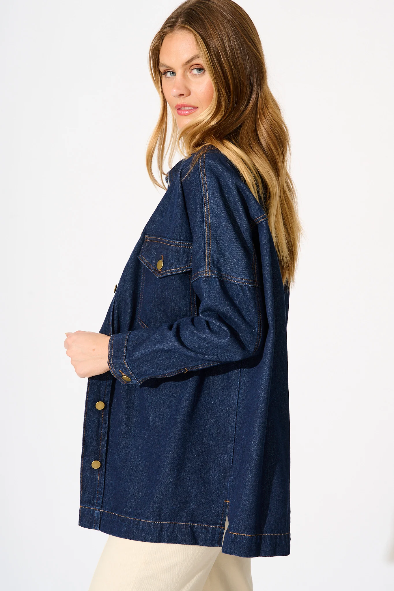 Katya Shacket in Dark Blue Denim - Image 2