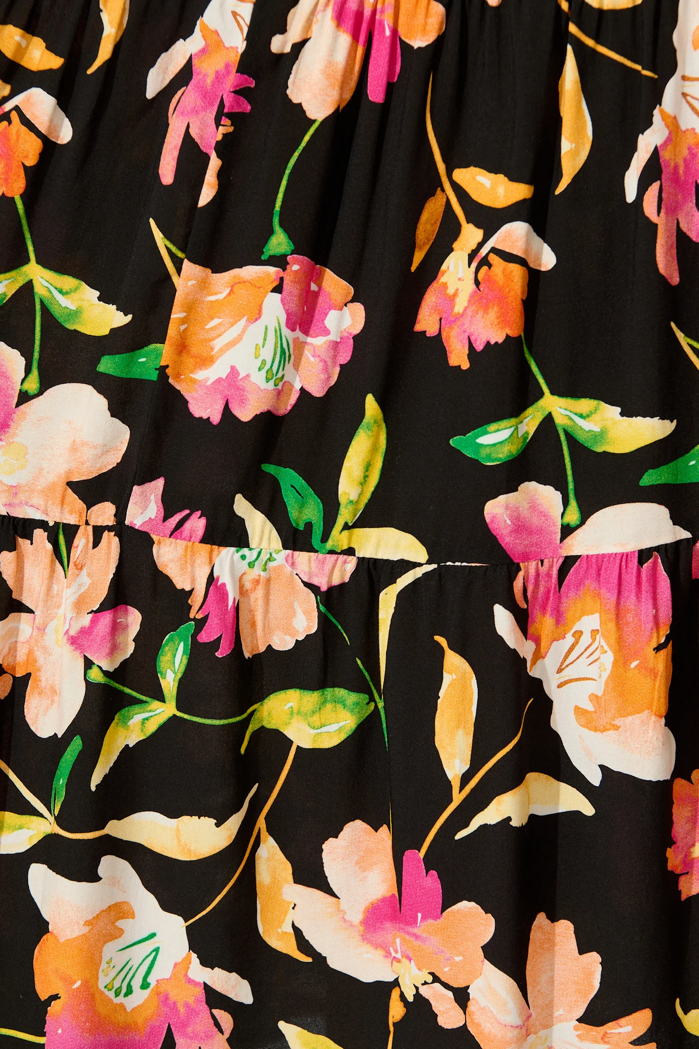 Kehlana Tiered Smock Dress in Black with Tangerine Floral - Image 6