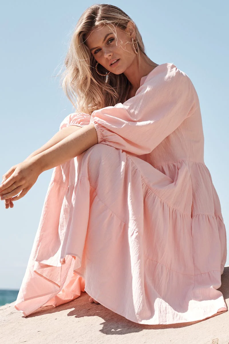 Kehlana Tiered Smock Dress In Blush - Image 14