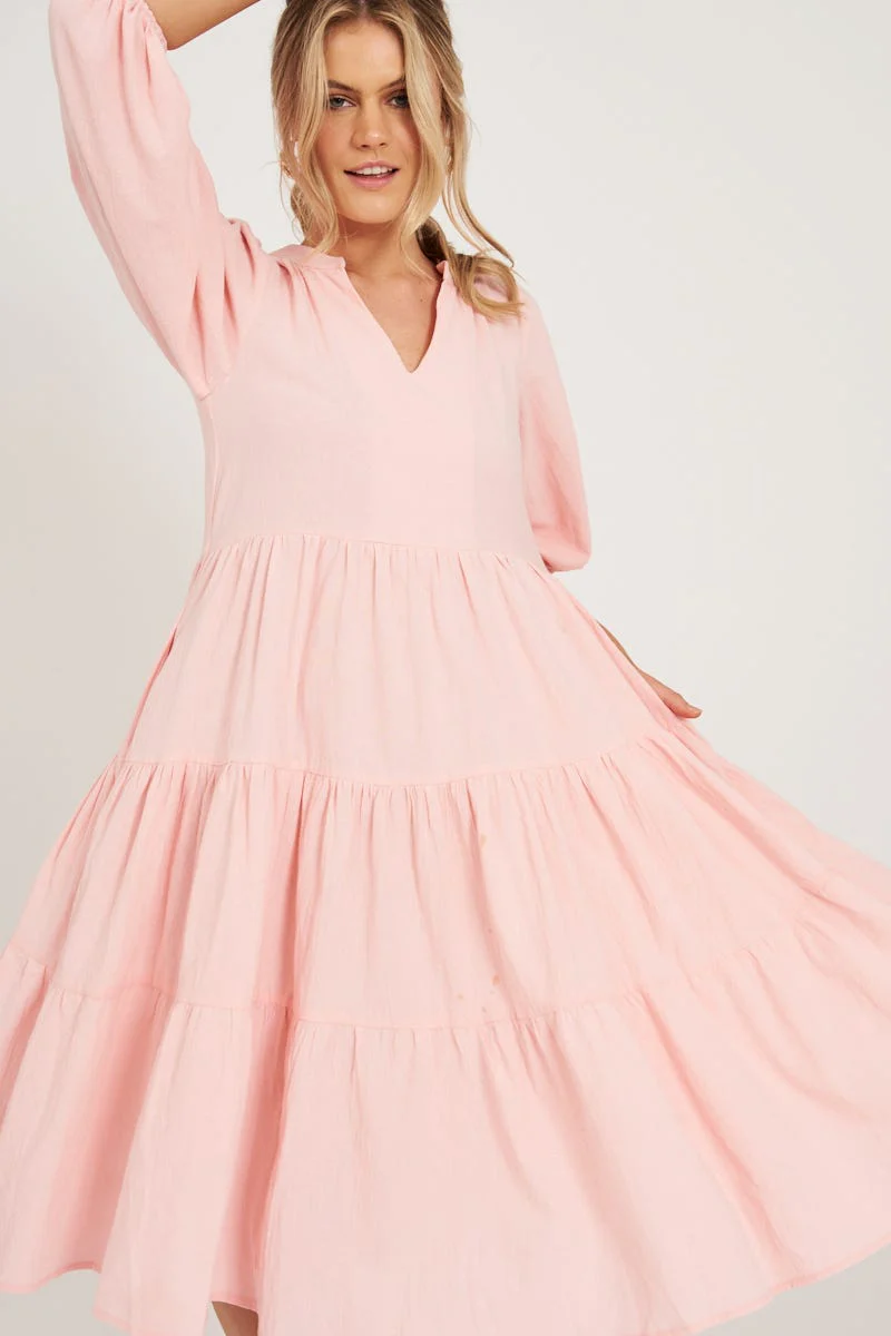 Kehlana Tiered Smock Dress In Blush - Image 5