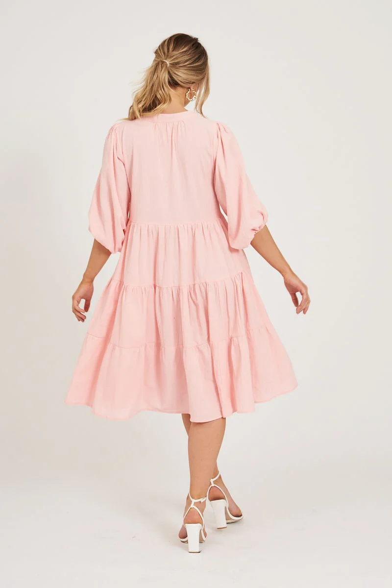 Kehlana Tiered Smock Dress In Blush - Image 6