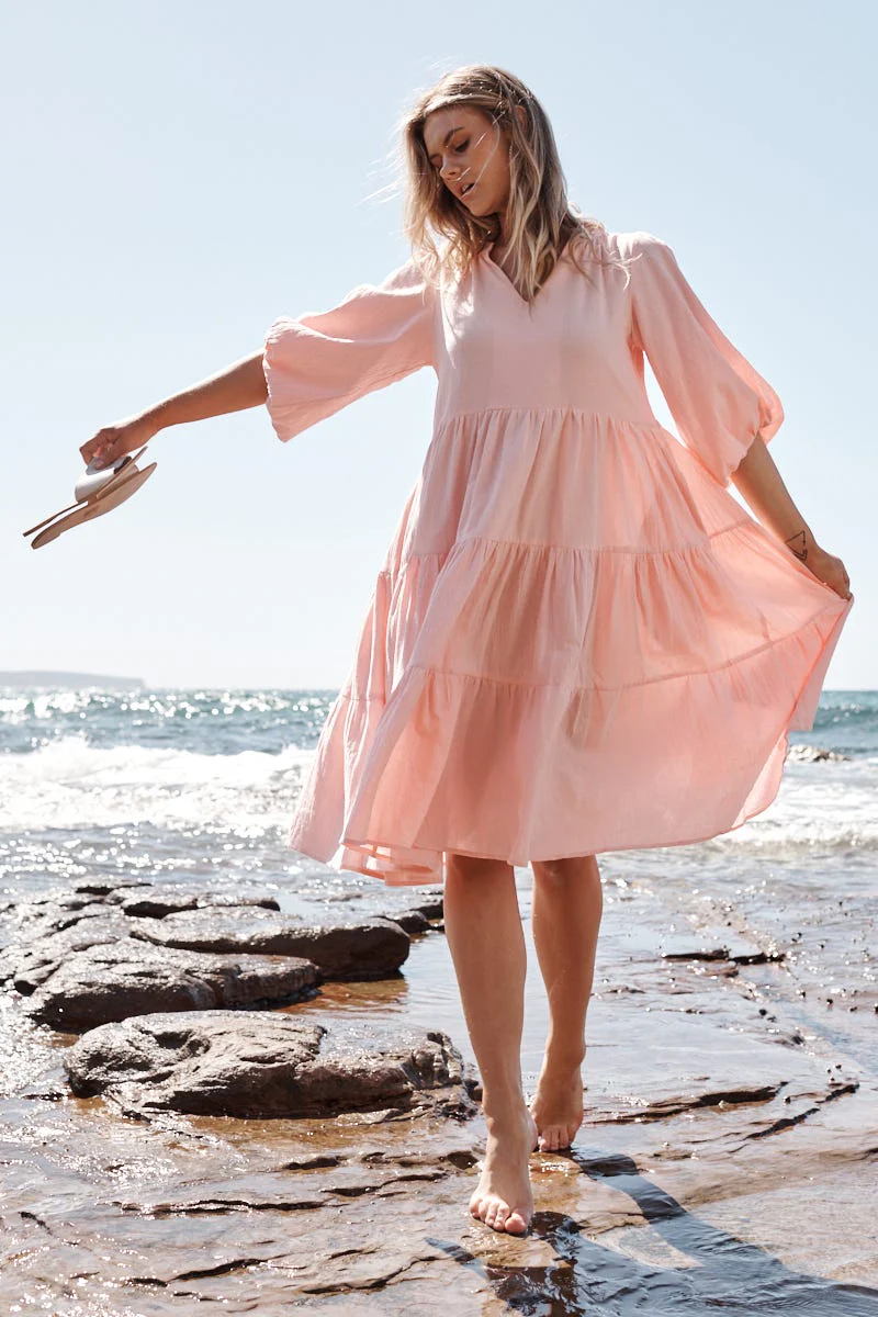 Kehlana Tiered Smock Dress In Blush - Image 7