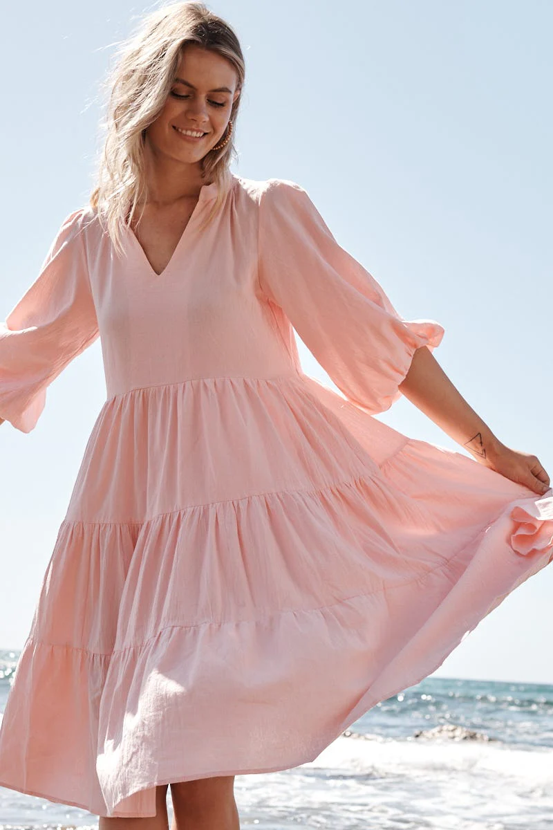 Kehlana Tiered Smock Dress In Blush - Image 8