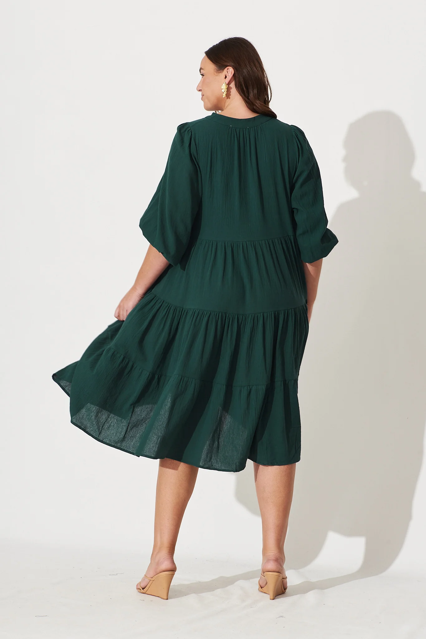 Kehlana Tiered Smock Dress In Emerald Green - Image 5