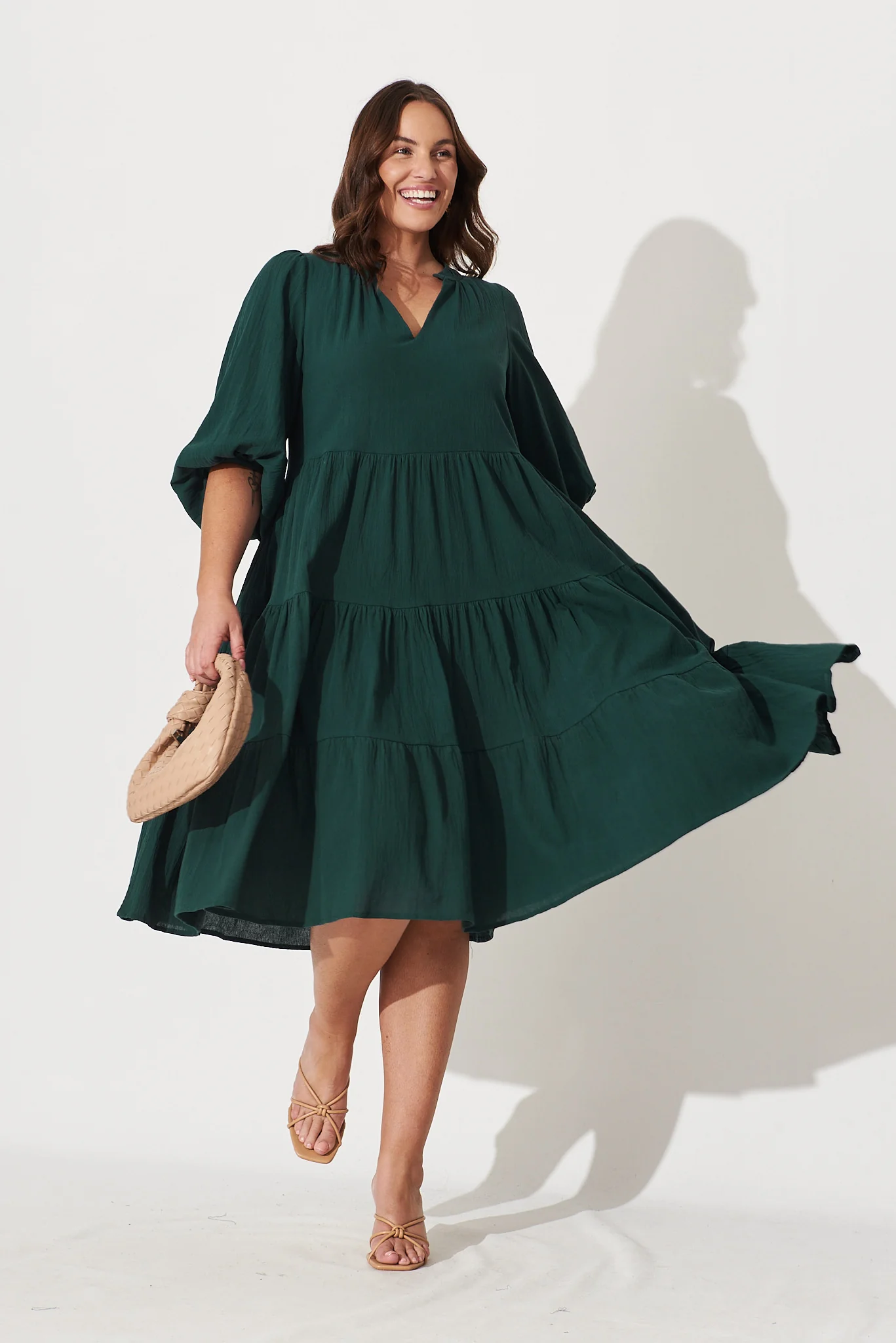 Kehlana Tiered Smock Dress In Emerald Green - Image 7