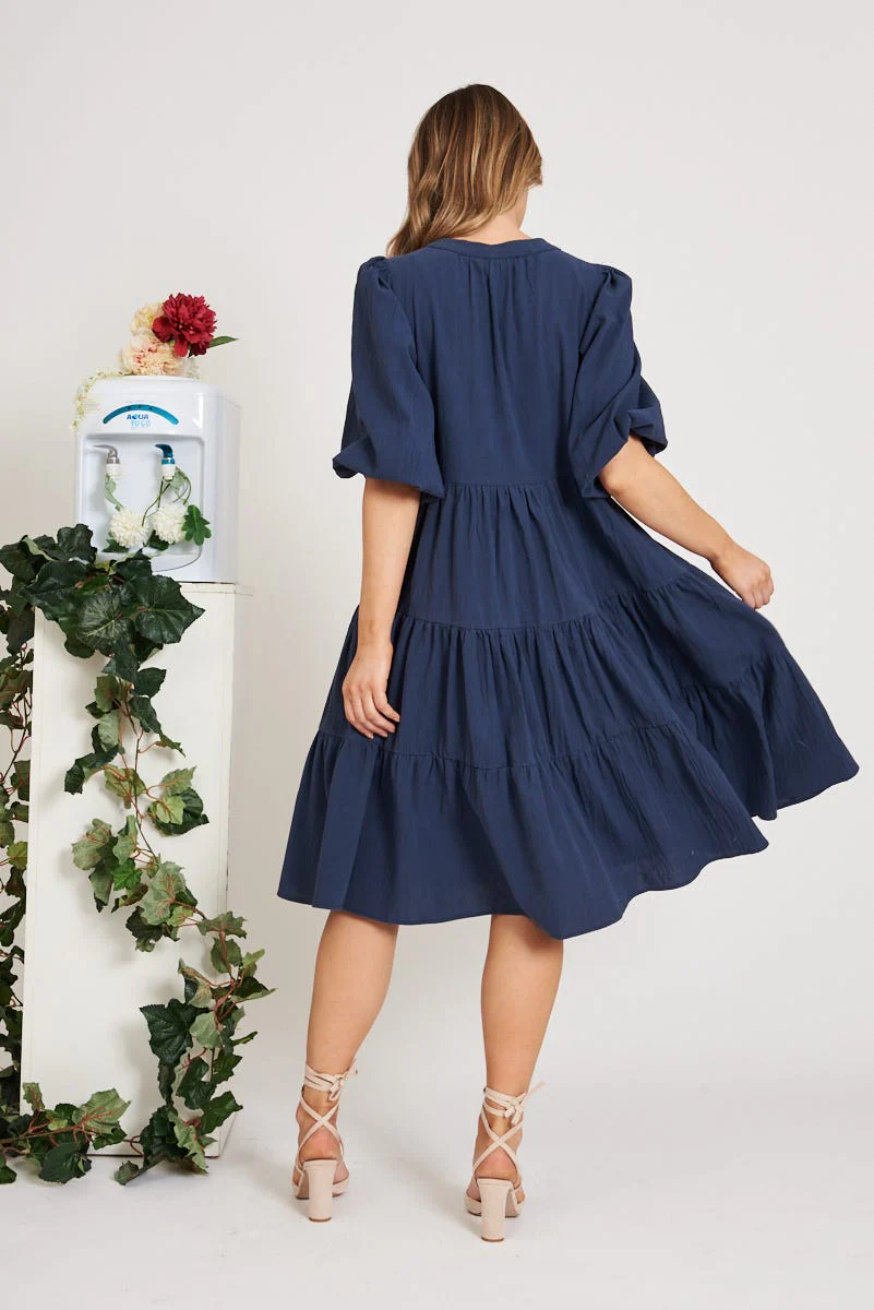 Kehlana Tiered Smock Dress In Navy - Image 4