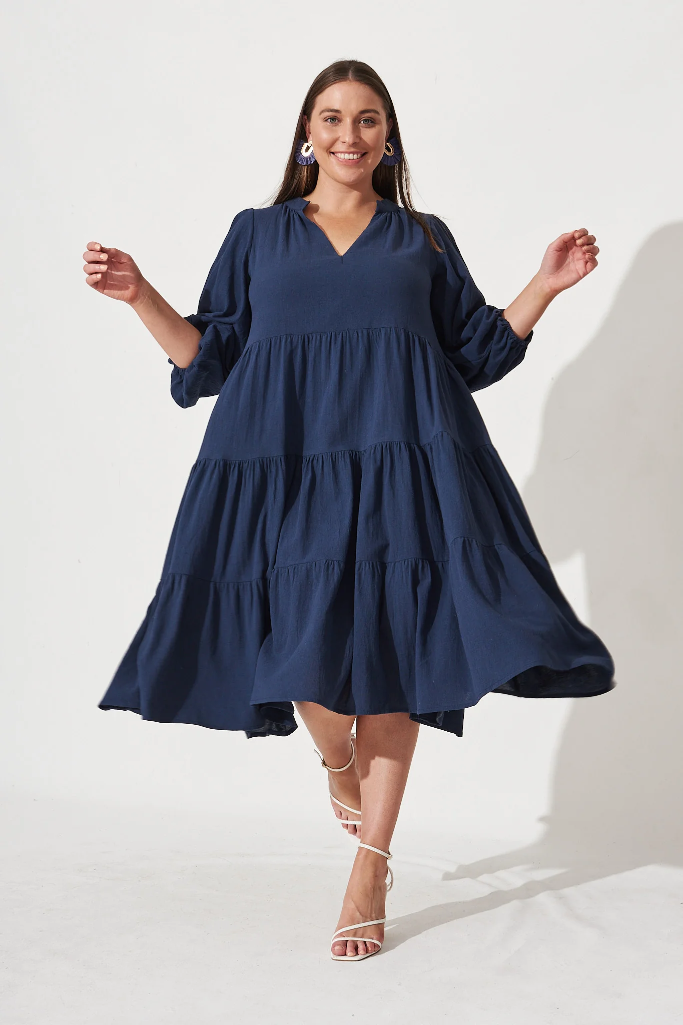 Kehlana Tiered Smock Dress In Navy - Image 7