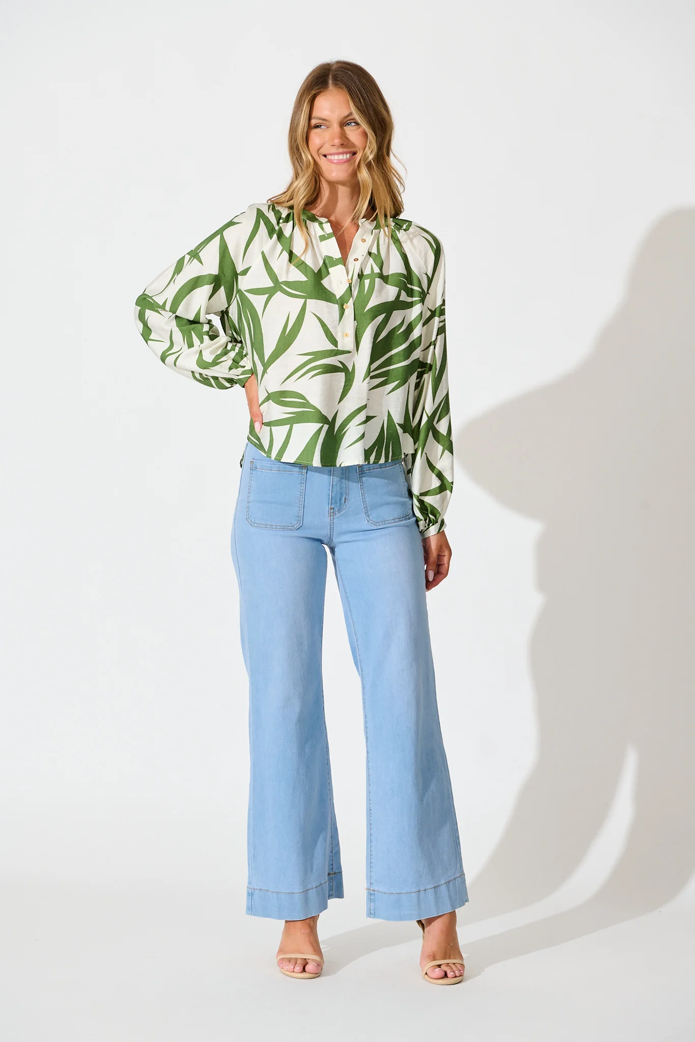 Kelsie Top in Green Leaf Print - Image 4