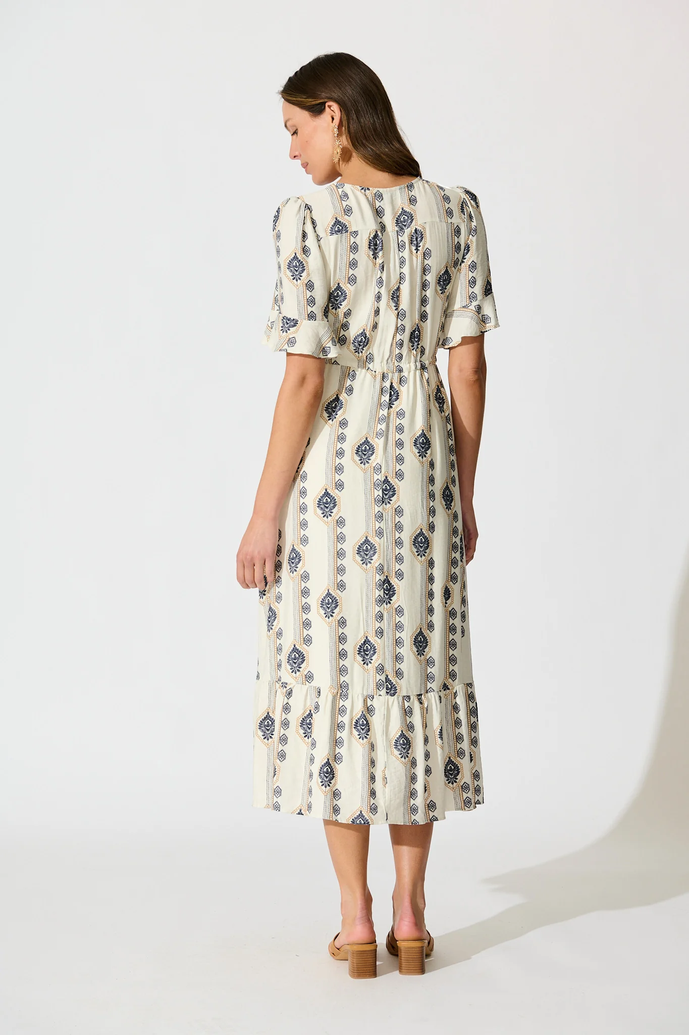 Keri Maxi Dress in Cream and Navy Boho Print - Image 4