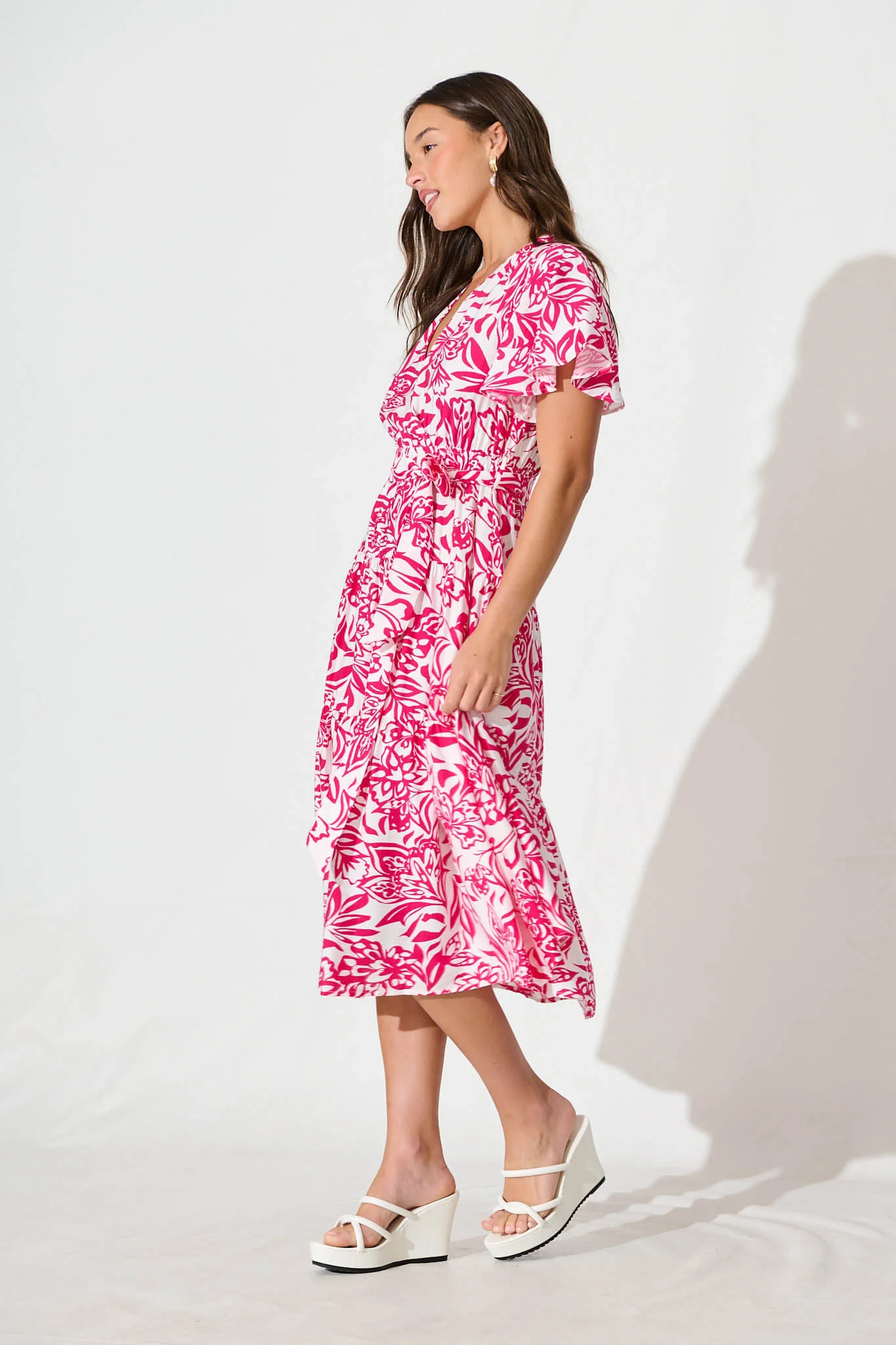 Kristianne Midi Dress In White With Pink Floral - Image 3