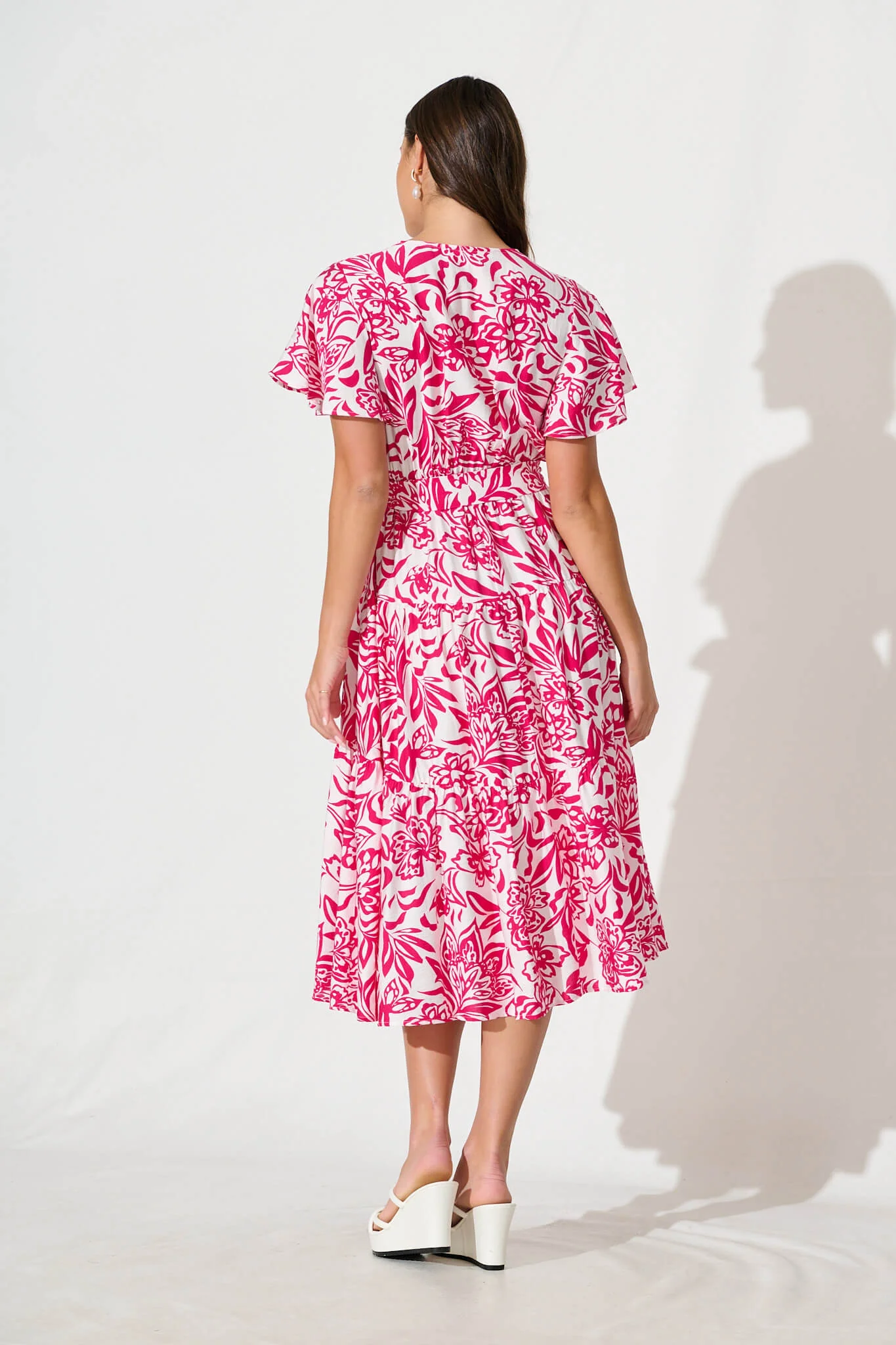 Kristianne Midi Dress In White With Pink Floral - Image 4